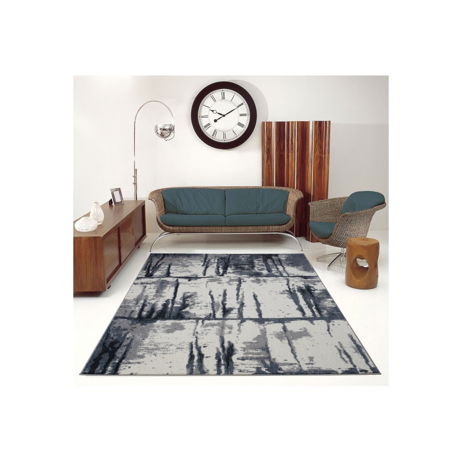 Tapis d'appoint en polyester turc de la collection Niagara Toronto, gris-ivoire, 3 x 5