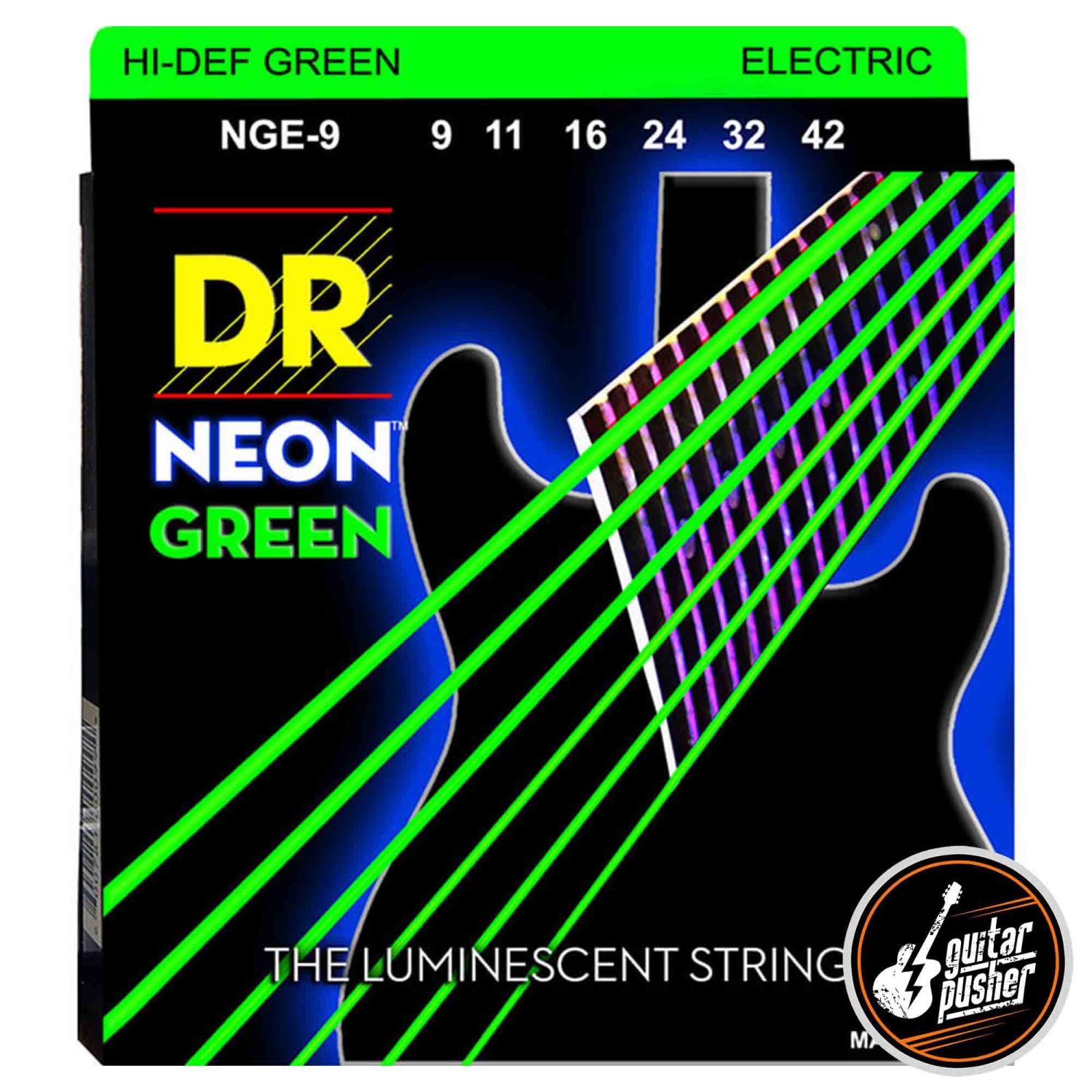 Neon Green Coated Electric Guitar Strings, Light