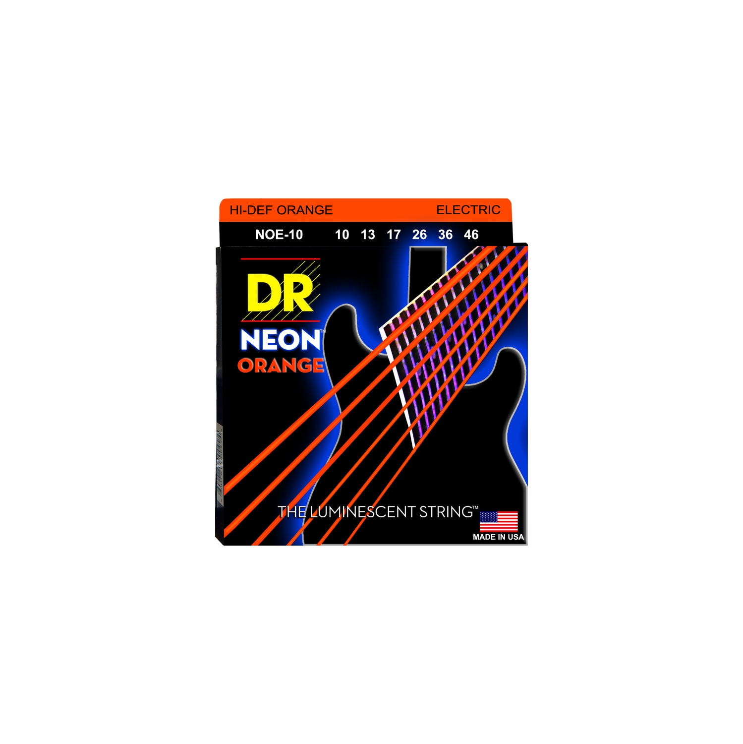 DR Strings NOE-10 NEON Hi-Def Orange Coated Electric Strings - Medium 10-46