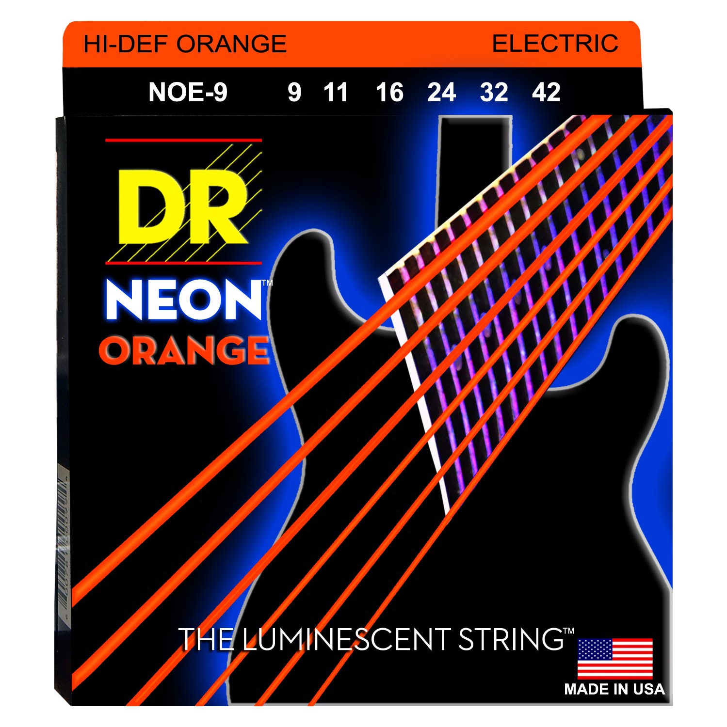 Neon Orange Coated Electric Guitar Strings, Light