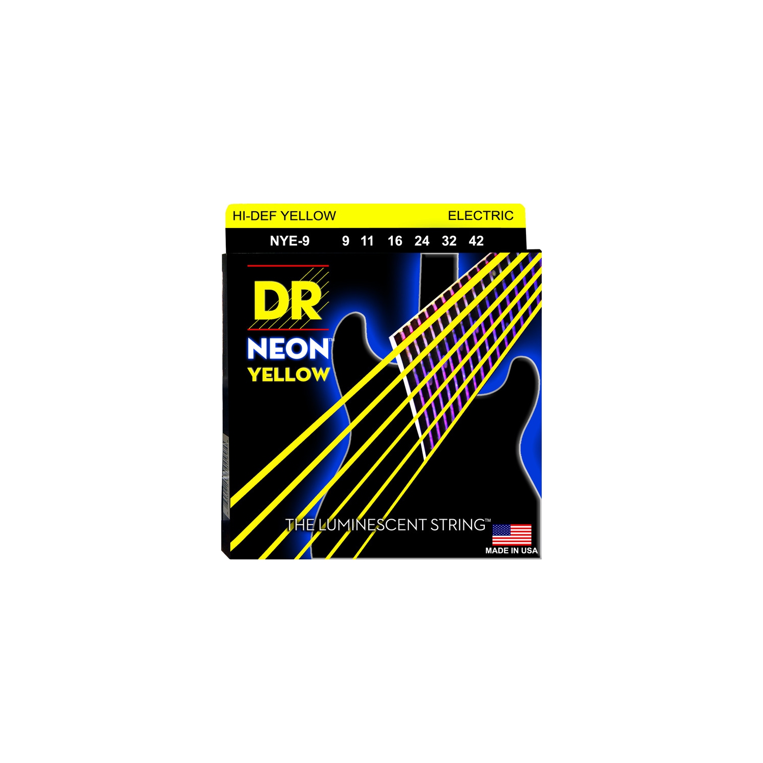 DR Strings NYE-9 NEON Hi-Def Yellow Coated Electric Strings - Lite 9-42