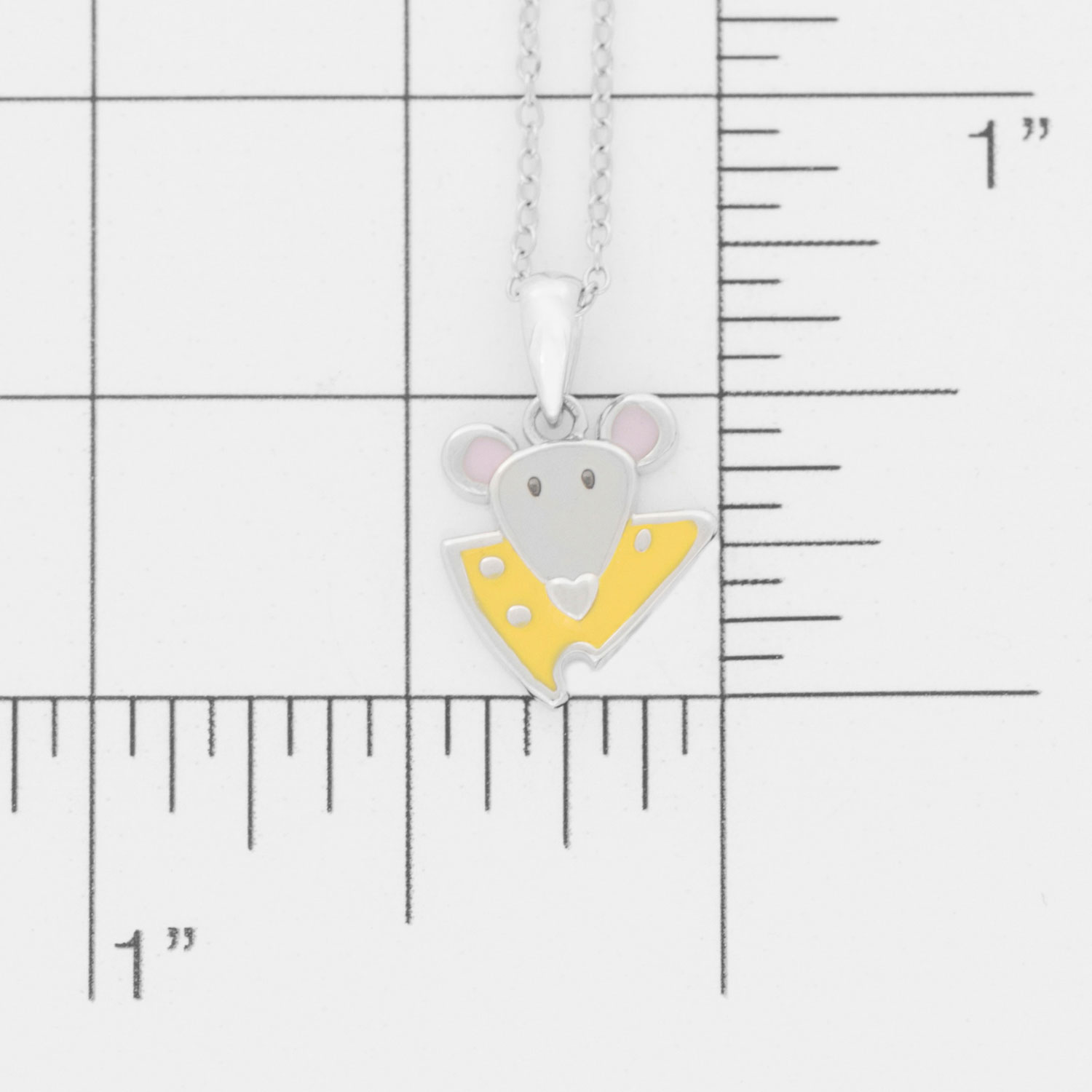 Pendentif en forme de souris avec fromage en argent sterling/émail, chaîne 14 po en argent sterling