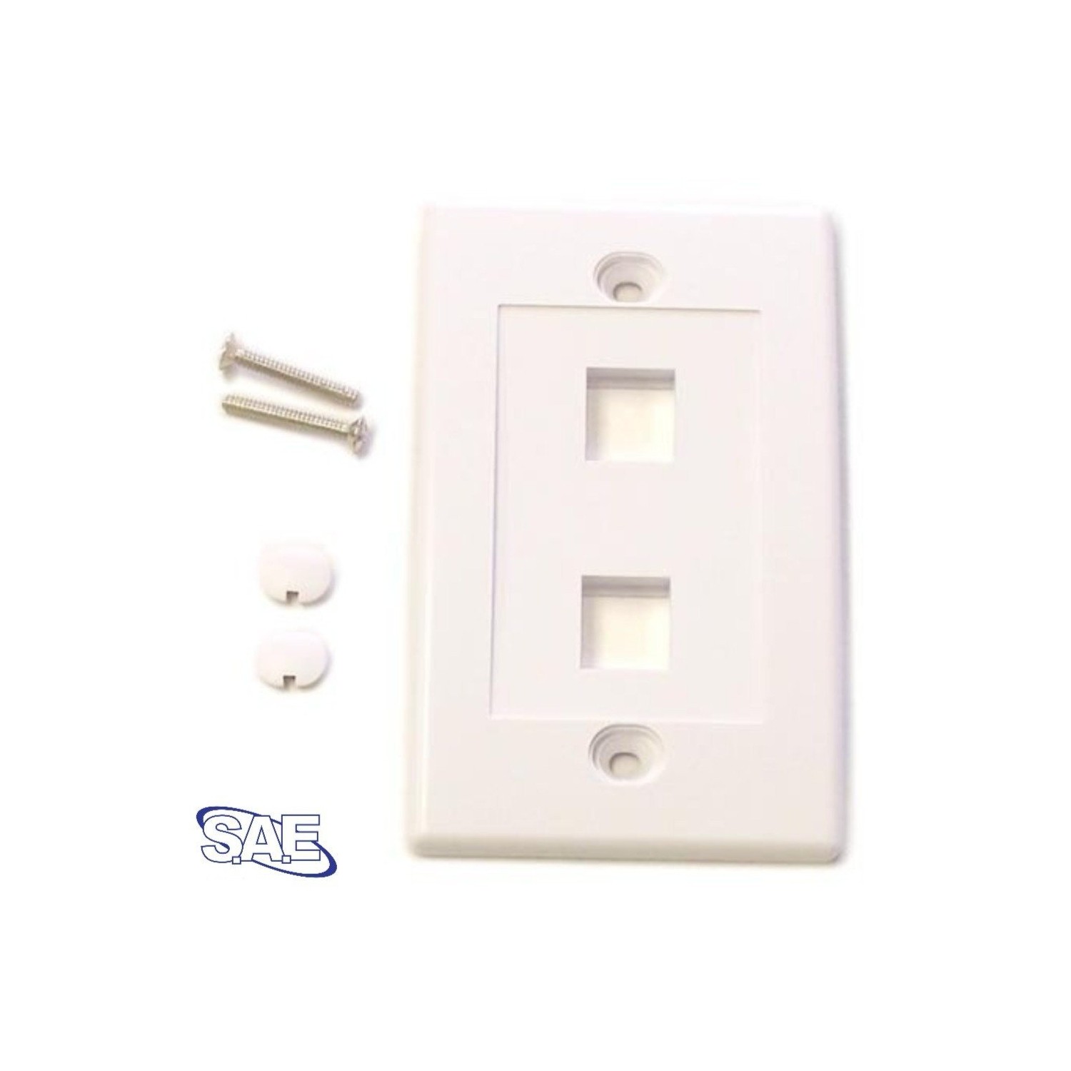 SAE Keystone Wall Plate Two Port Single Plate Wall Plate, White, 10 Per Pack
