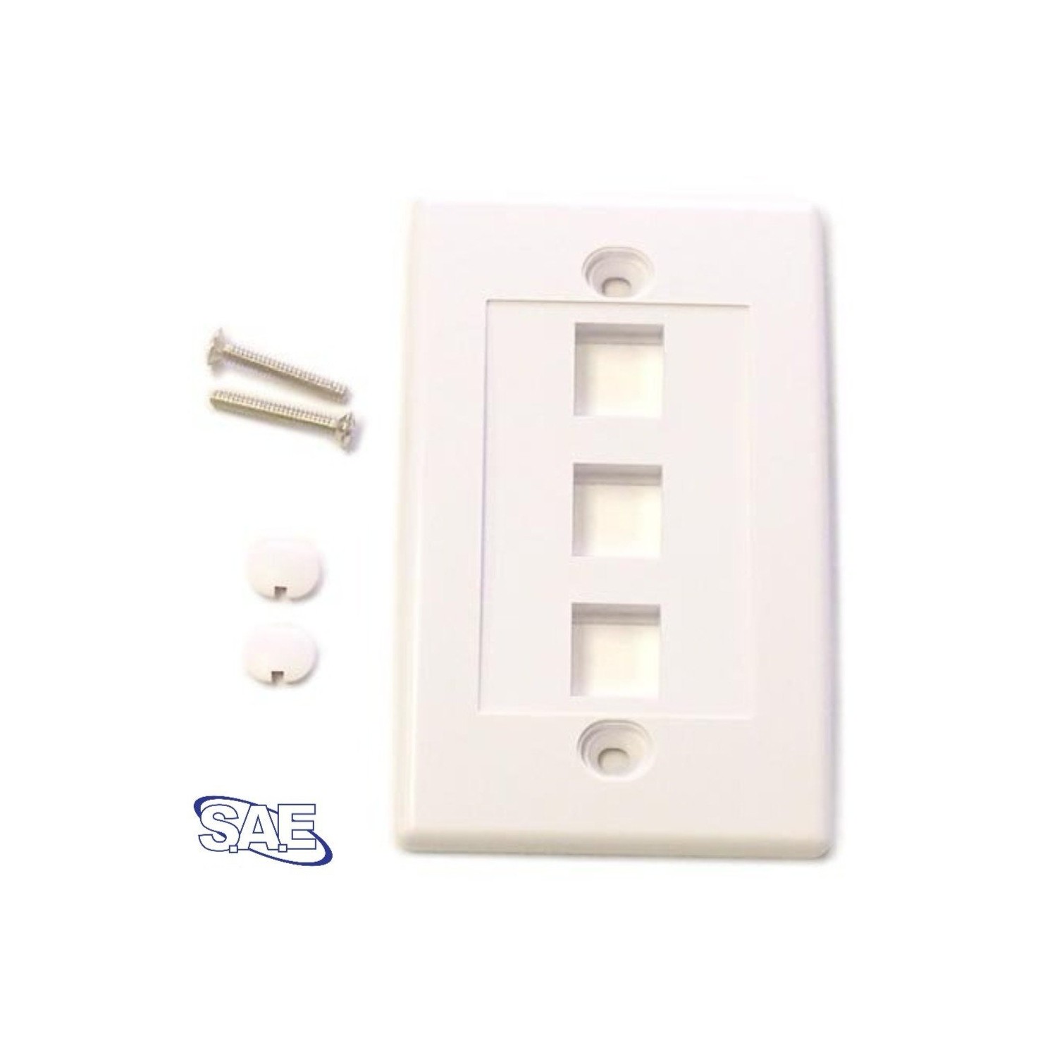 SAE Keystone Wall Plate Three Port Single Plate Wall Plate, White, 10 Per Pack