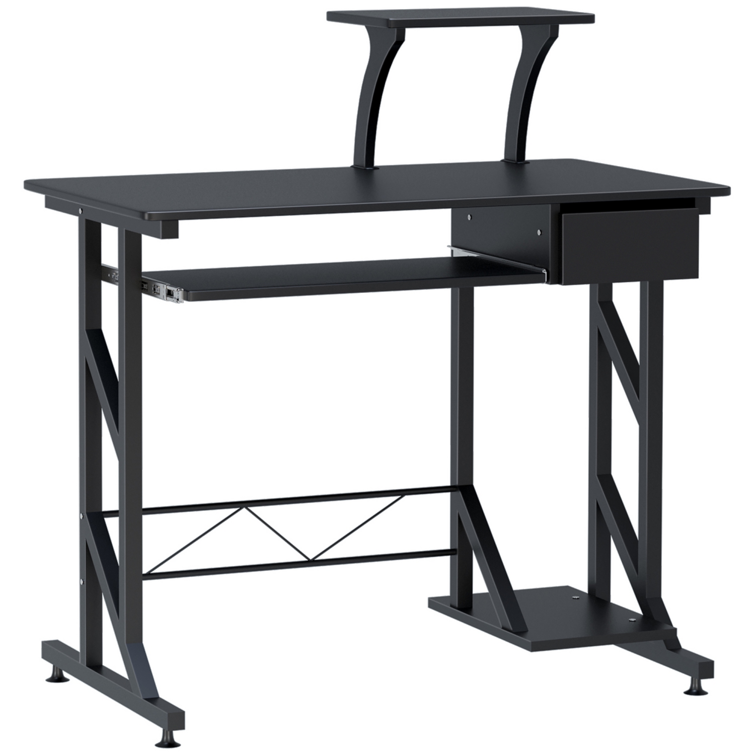 HOMCOM Computer Desk with Keyboard Tray, Writing Desk with Drawer, Workstation for Home Office, Black (35.4"Lx19.7"Wx37.4"H)