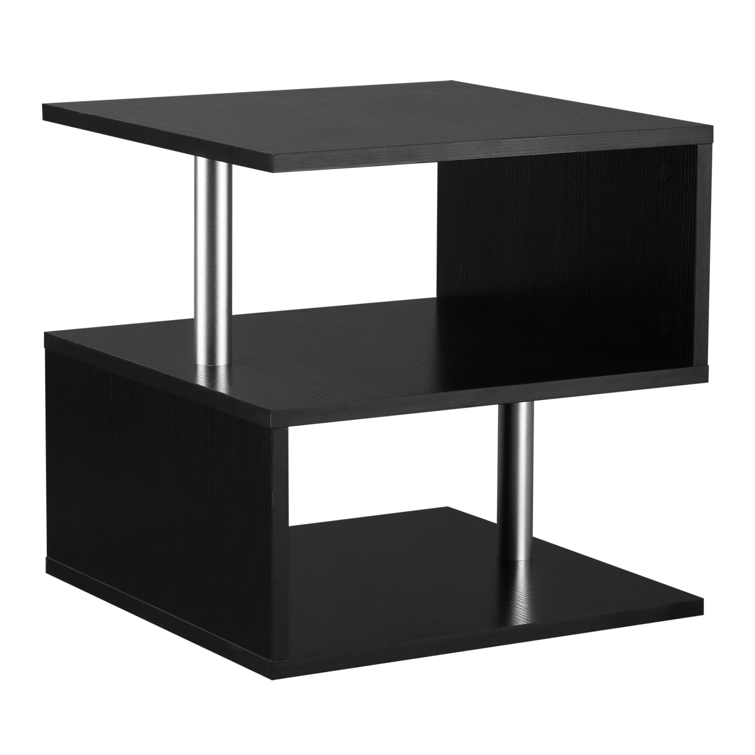 HOMCOM Square Side Table, 3-Tier End Table with Storage Shelves and Metal Frame, S-Shaped Accent Table for Living Room, Black