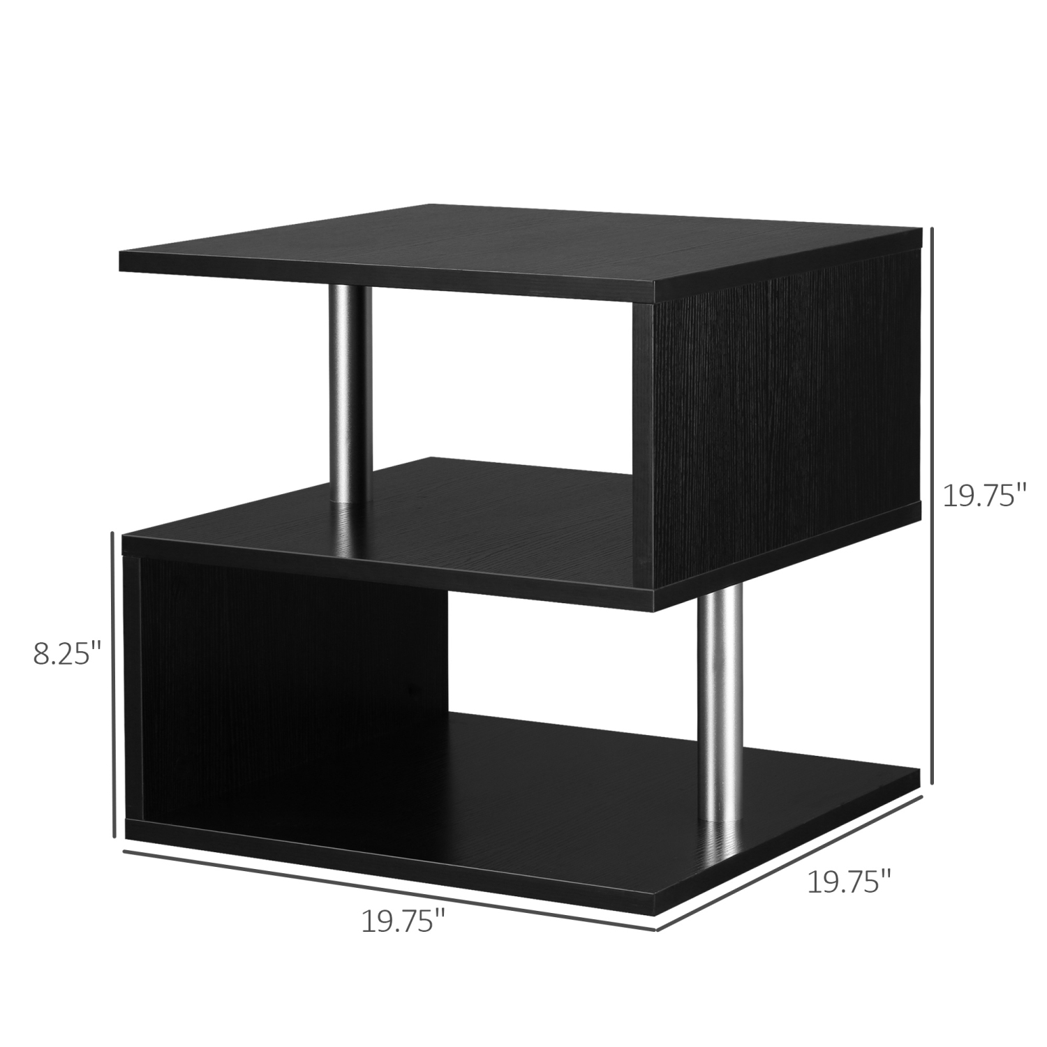 HOMCOM – Table d'appoint carrée, table de bout à 3 niveaux avec tablettes de rangement et cadre en métal, table d'appoint en forme de S pour le