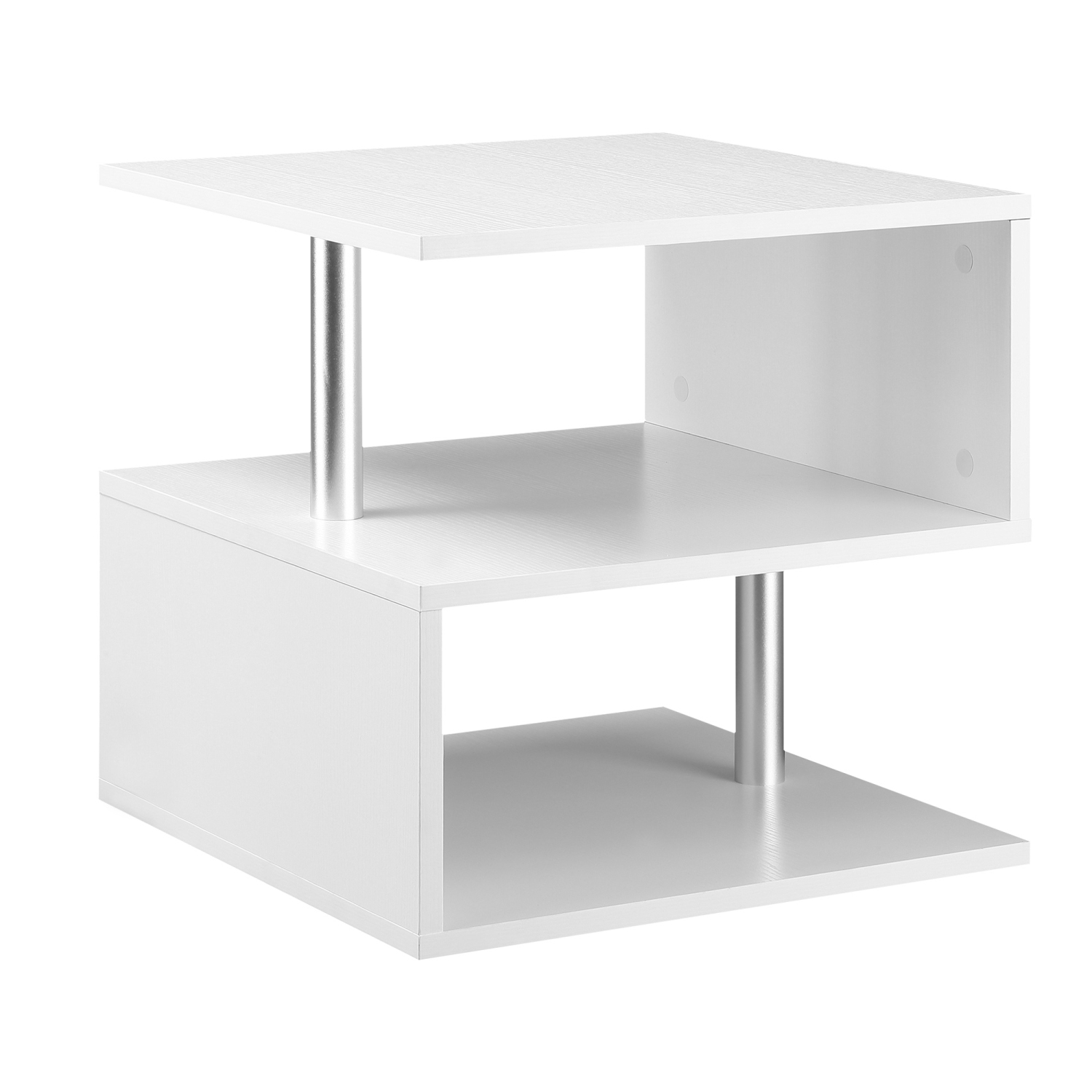 HOMCOM Square Side Table, 3-Tier End Table with Storage Shelves and Metal Frame, S-Shaped Accent Table for Living Room, White