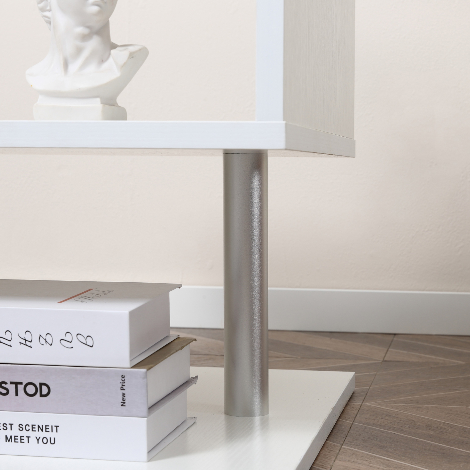 HOMCOM Square Side Table, 3-Tier End Table with Storage Shelves and Metal Frame, S-Shaped Accent Table for Living Room, Bedroom, White