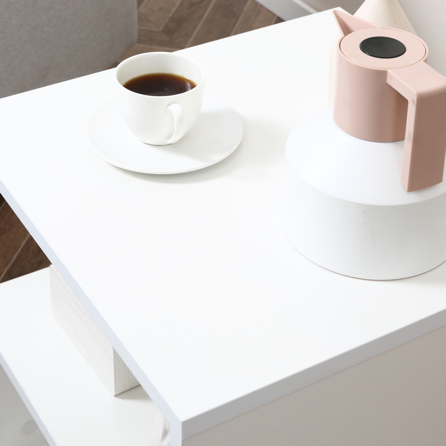 HOMCOM Square Side Table, 3-Tier End Table with Storage Shelves and Metal Frame, S-Shaped Accent Table for Living Room, Bedroom, White