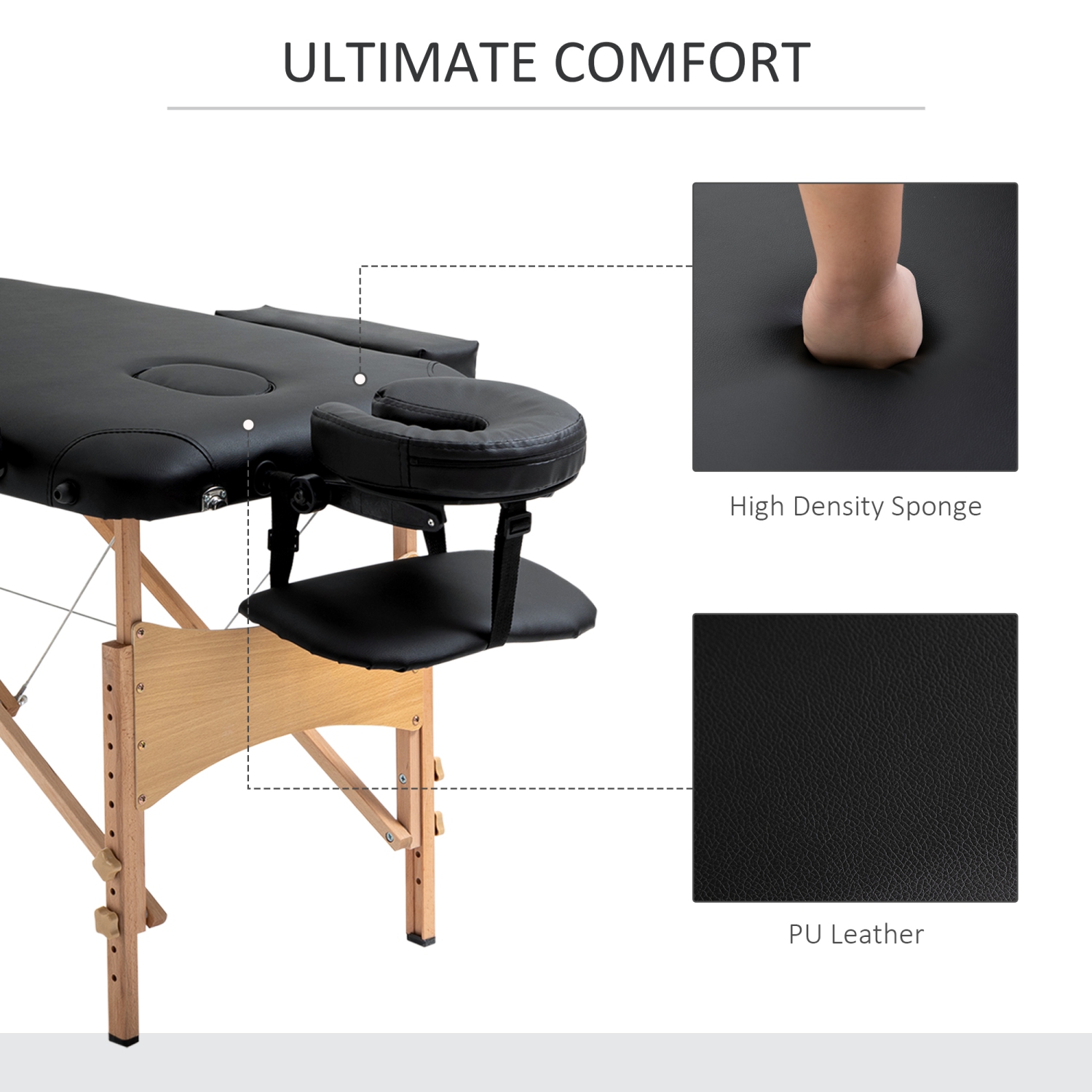 HOMCOM 83 Inch Portable Folding Massage Table, Height Adjustable Professional Salon Spa Facial Couch Bed with Free Carrying Case, Headrest, Armrests,