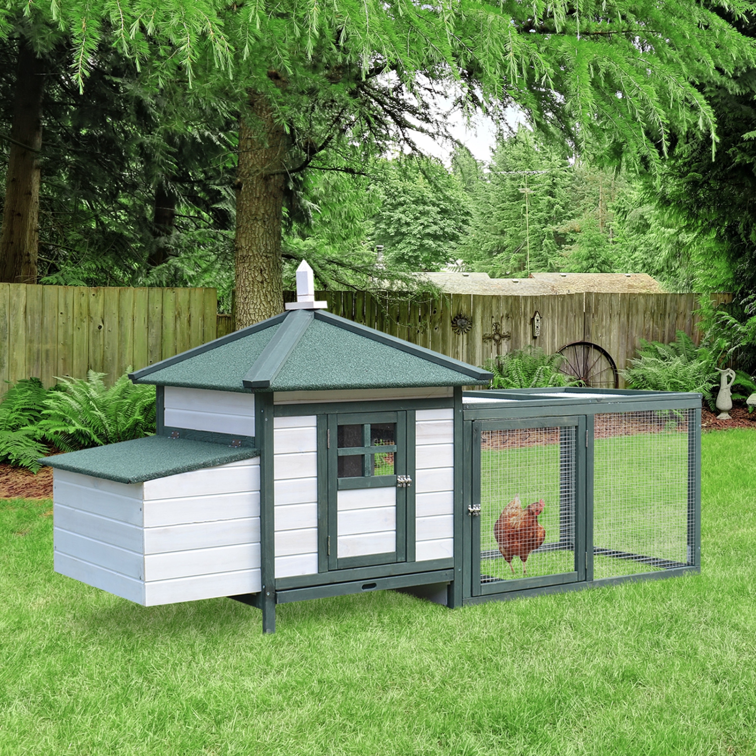PawHut 77" Chicken Coop Hen House Rabbit Hutch Poultry Cage Pen Outdoor Backyard with Nesting Box Run Green