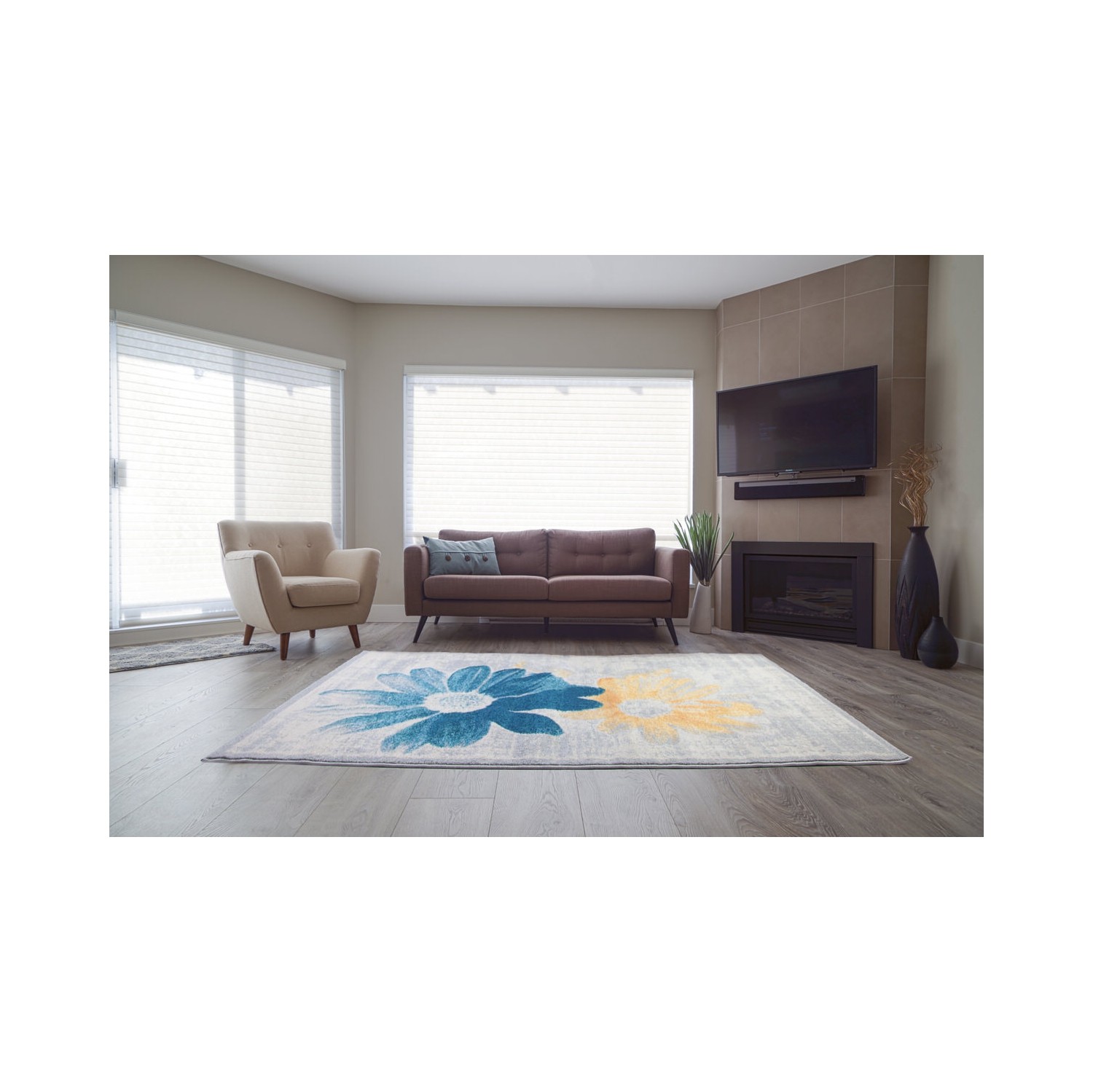 LA Dole Floral Pattern Carpet 6'5" x 9'5" Rectangle Area Rug - Teal/Yellow