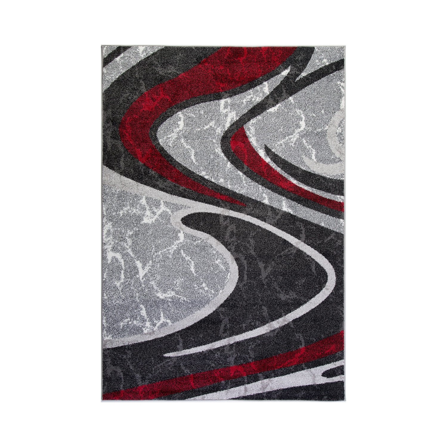 LA Dole Spirals Abstract Pattern Carpet 3'11" x 5'7" Rectangle Area Rug - Red/Grey/Black