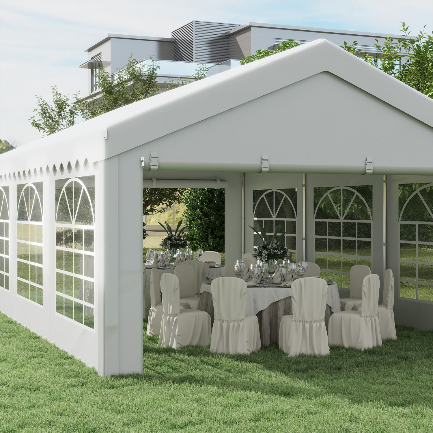 Outsunny 20'x13' Heavy Duty Party Tent, Carport Garage Canopy, Portable Sun Shelter with Sidewalls White