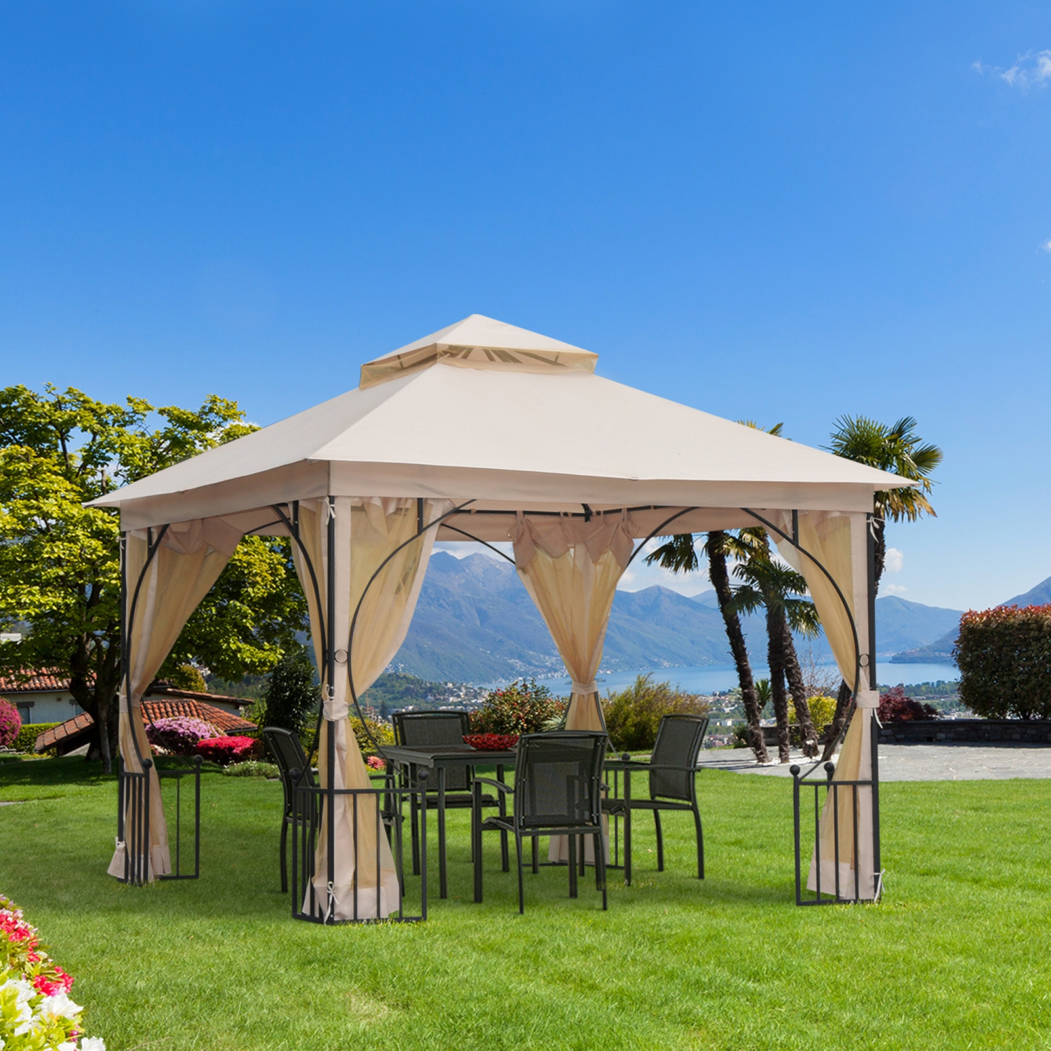 Outsunny 10'x10' Patio Gazebo, Outdoor Garden Canopy for Events Party Backyard with Mosquito Netting
