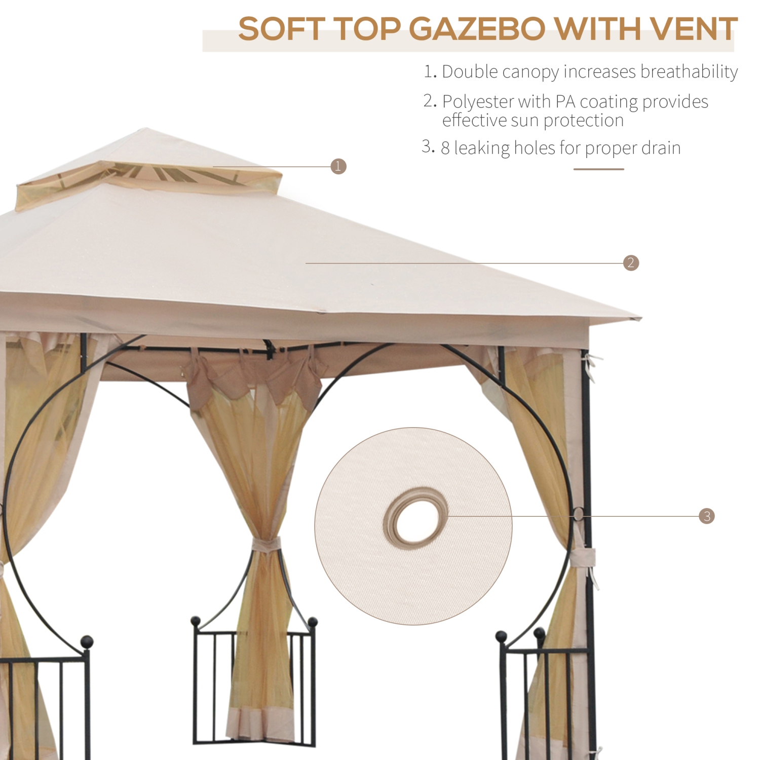 Outsunny 10'x10' Patio Gazebo, Outdoor Garden Canopy for Events Party Backyard with Mosquito Netting