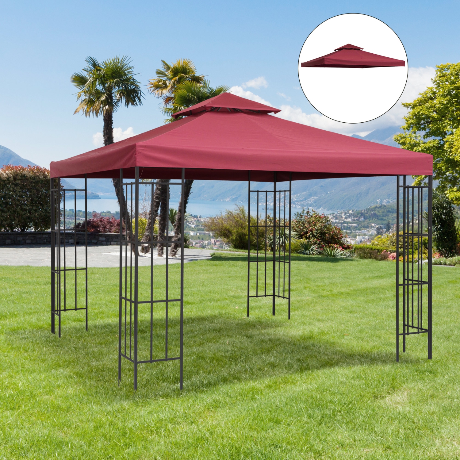 Outsunny 10x10ft Square 2-Tier Gazebo cover Red