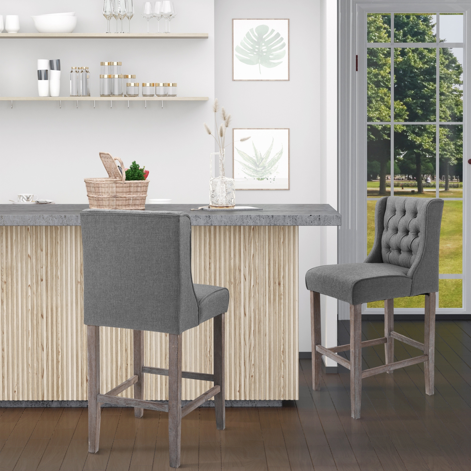 Ensemble de 2 tabourets de bar à hauteur de comptoir capitonnés 26 po avec dossier de HOMCOM - Gris