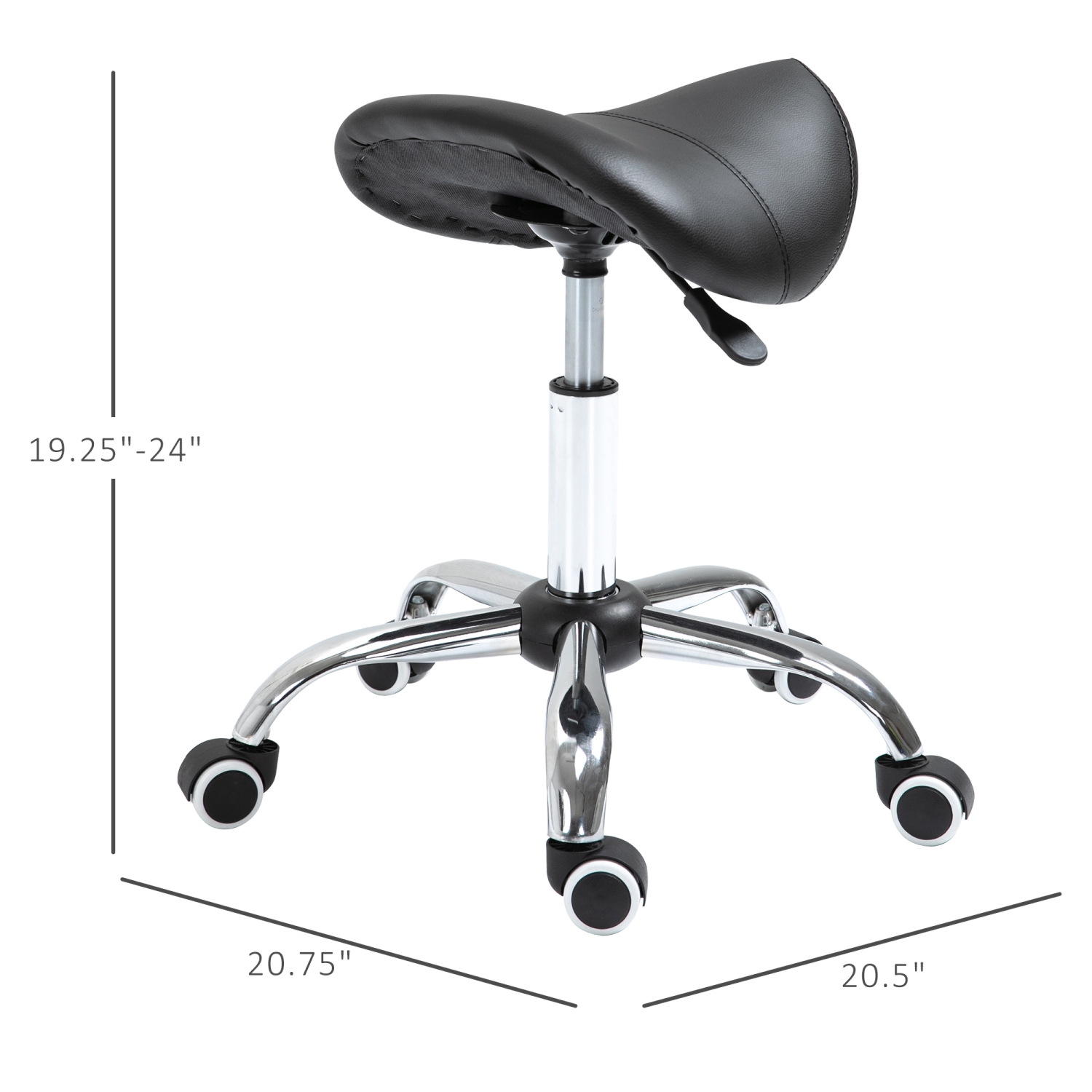 HOMCOM Adjustable Hydraulic Rolling Salon Stool Swivel Saddle Chair Spa Beauty Seat PU Leather, Black