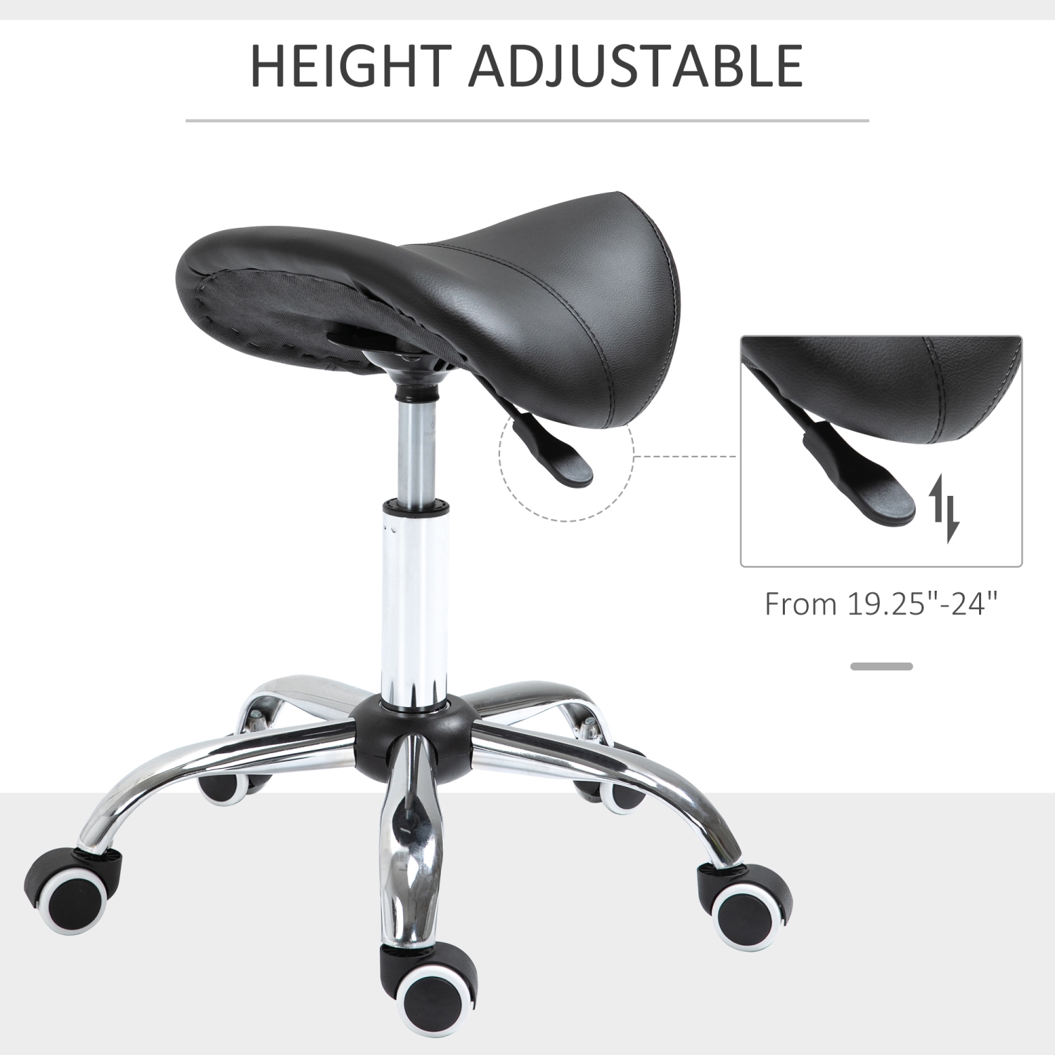 HOMCOM Adjustable Hydraulic Rolling Salon Stool Swivel Saddle Chair Spa Beauty Seat PU Leather, Black