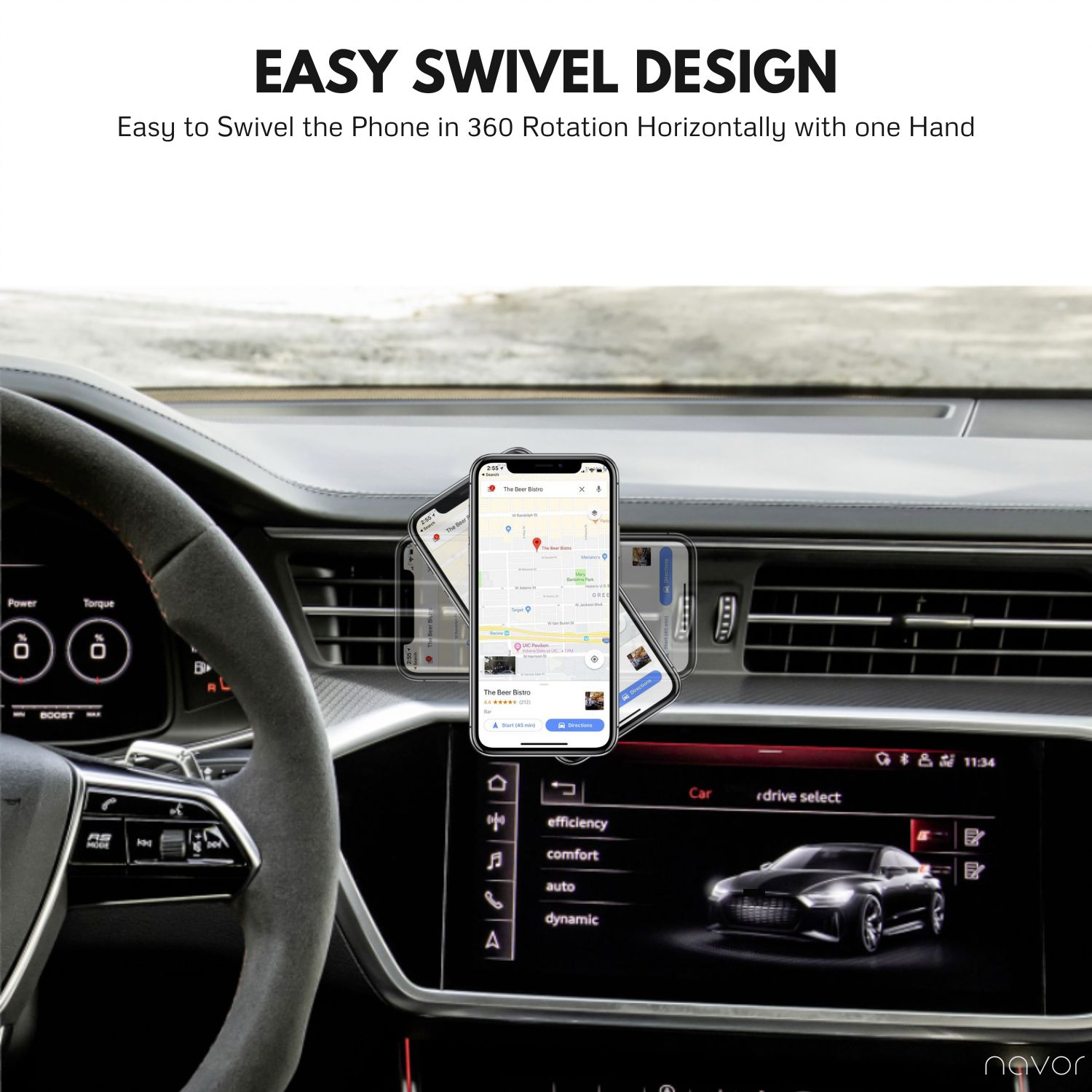 Support magnétique universel pour bouche d'air de Navor noir - Support pour téléphone de voiture avec technologie Fast Swift-Snap - Support pour