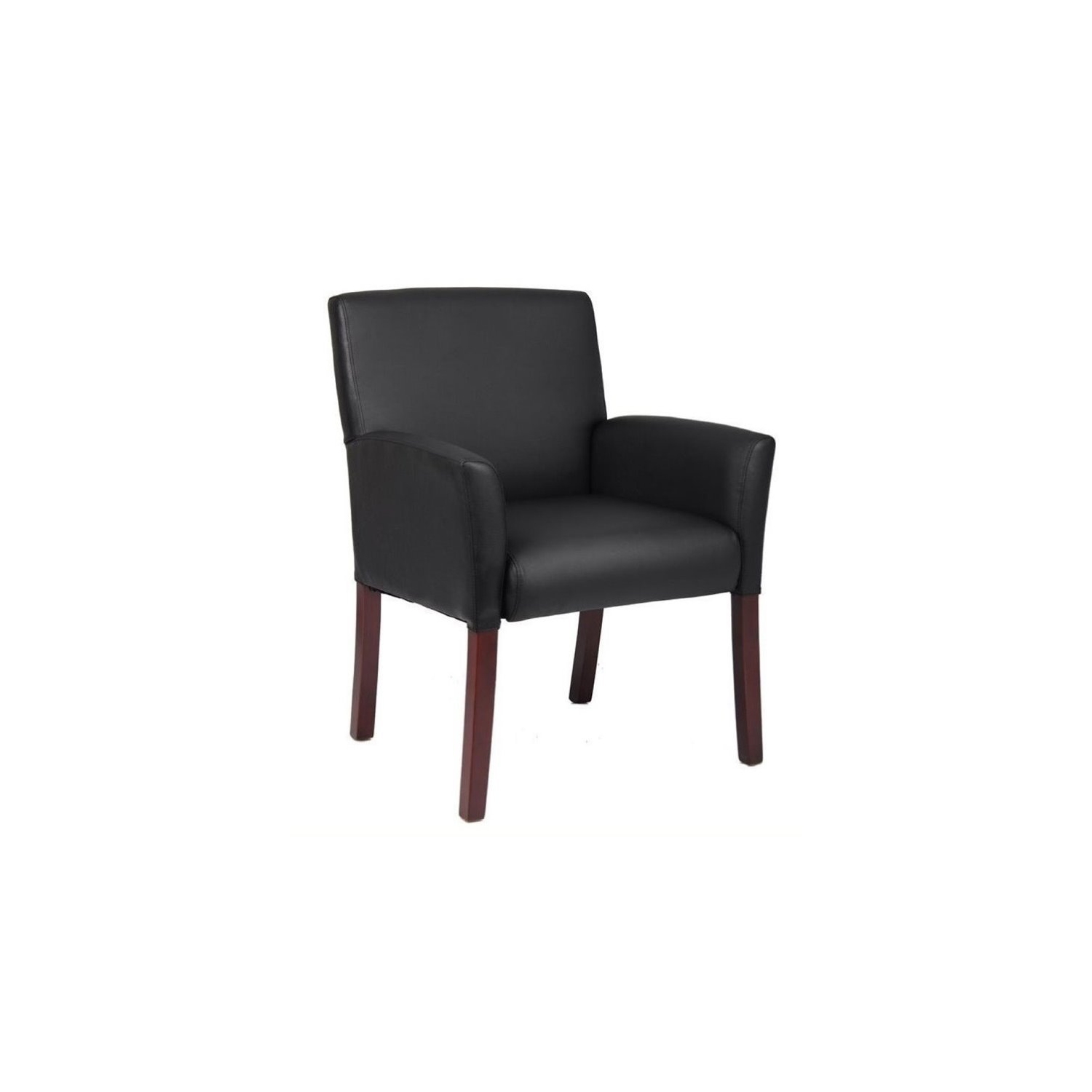 Bowery Hill Wood Caressoft Guest Box Arm Chair in Black/Mahogany