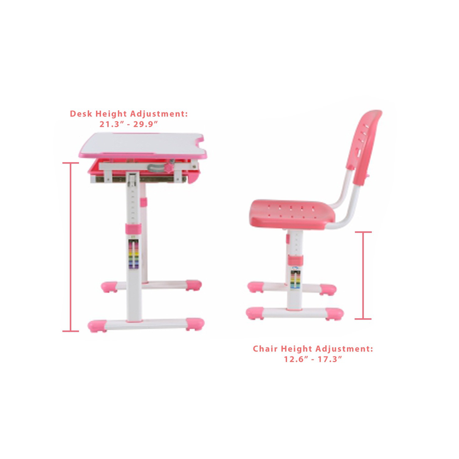 Pink Boost Industries KidzDesk KD26P Ergonomic 26 Wide Height Adjustable Kaiden Childrens Desk and Chair Set 