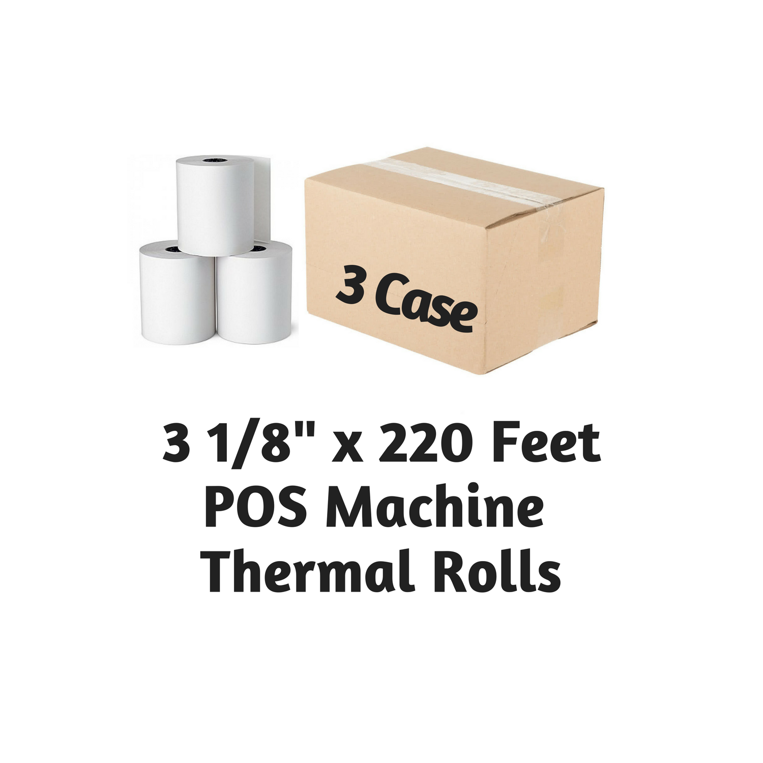 3 1/8" x 225' Feet Thermal Paper Rolls (50 rolls/Case) 3 Cases - FREE SHIPPING POS MACHINE ROLLS
