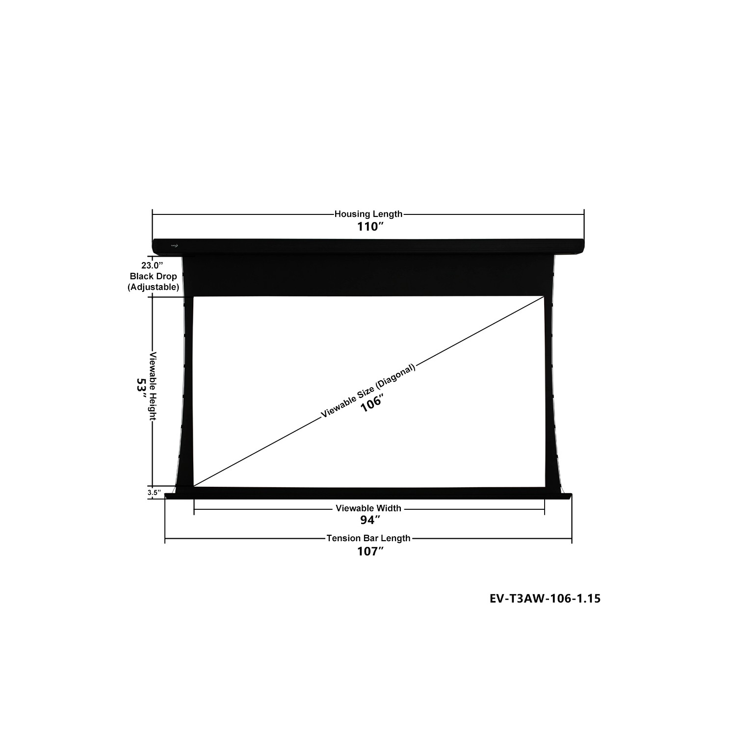 EluneVision Reference Studio AudioWeave 4K 106" Motorized Projector Screen - Black