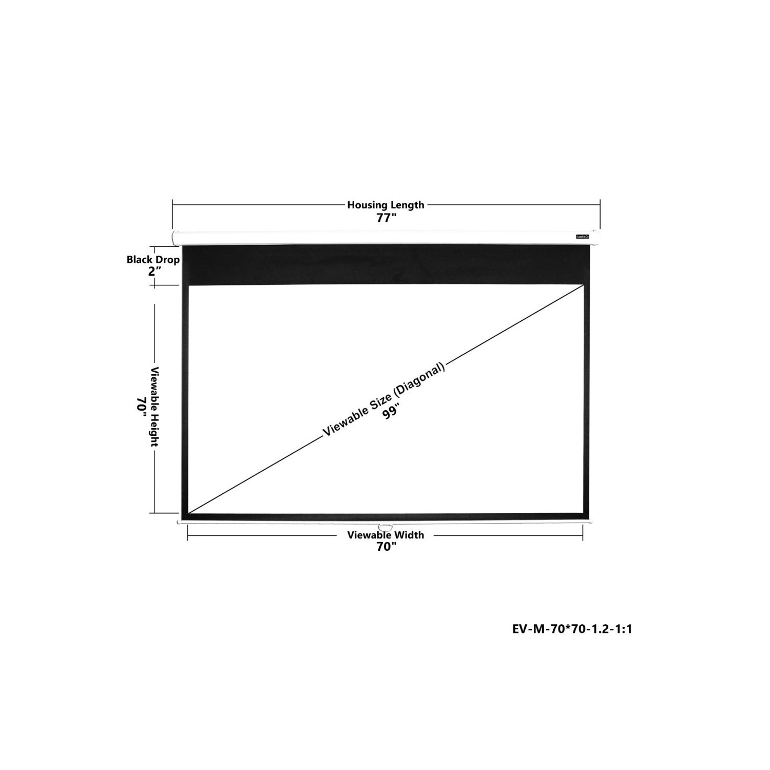 EluneVision Triton Manual Pull-Down 70'' Square Format Projection Screen