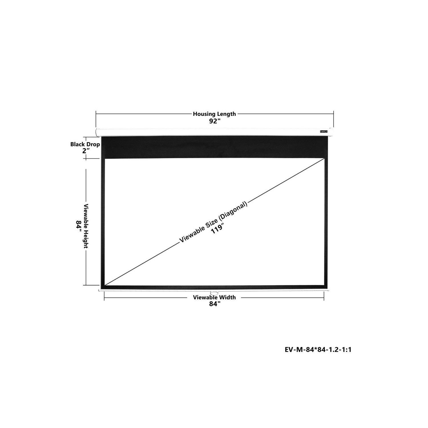 EluneVision Triton Manual Pull-Down 84'' Square Format Projector Screen