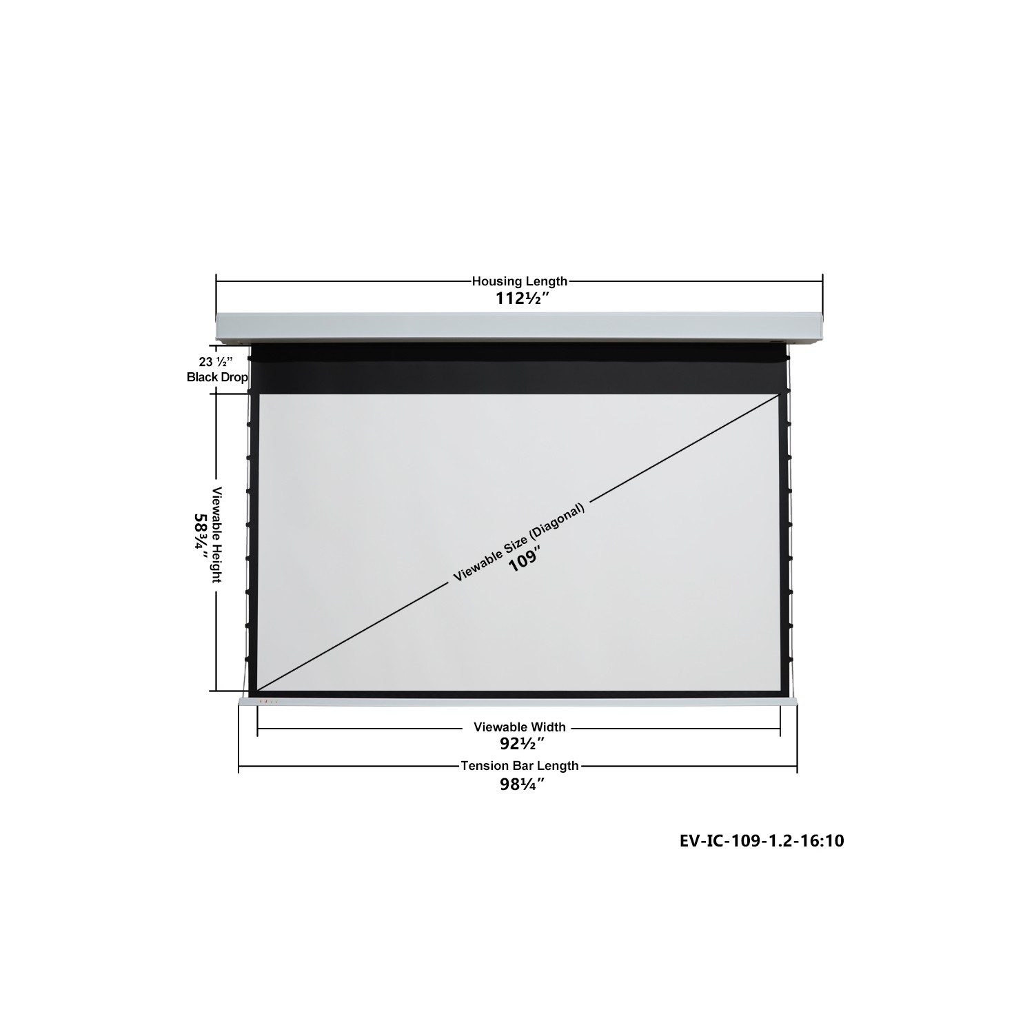 EluneVision 109" In-Ceiling Motorized 16:10 Projector Screen
