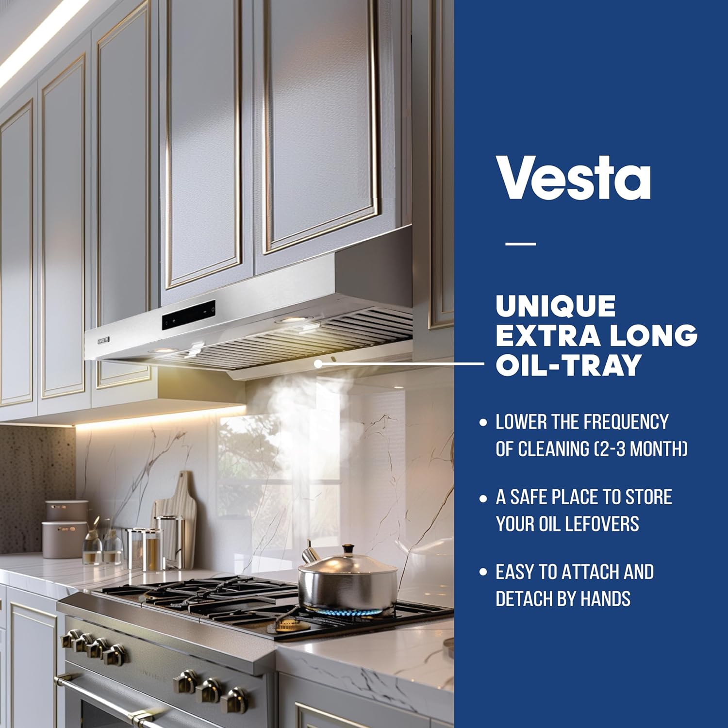 Vesta 860cfm 30 Stainless Steel Under Cabinet Range Hood 6 Speeds with Touch Screen Hard Wire