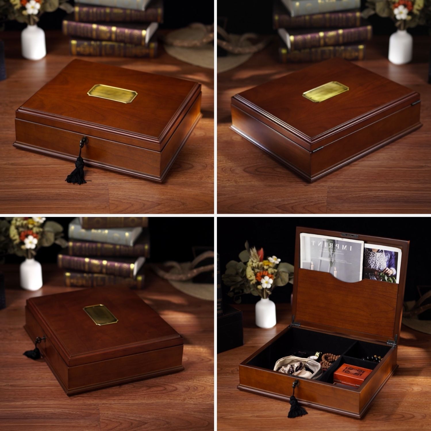 Boîte de rangement à mémoire Romeo Antico d’Arolly fini bois d’acajou