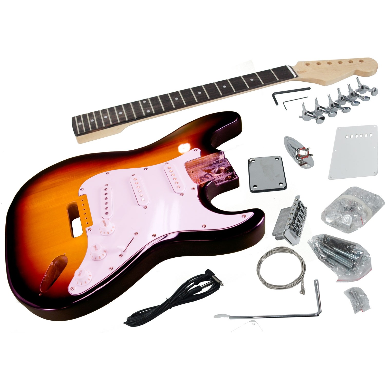 Solo ST Style DIY Guitar Kit, Finished Basswood Body, Sunburst
