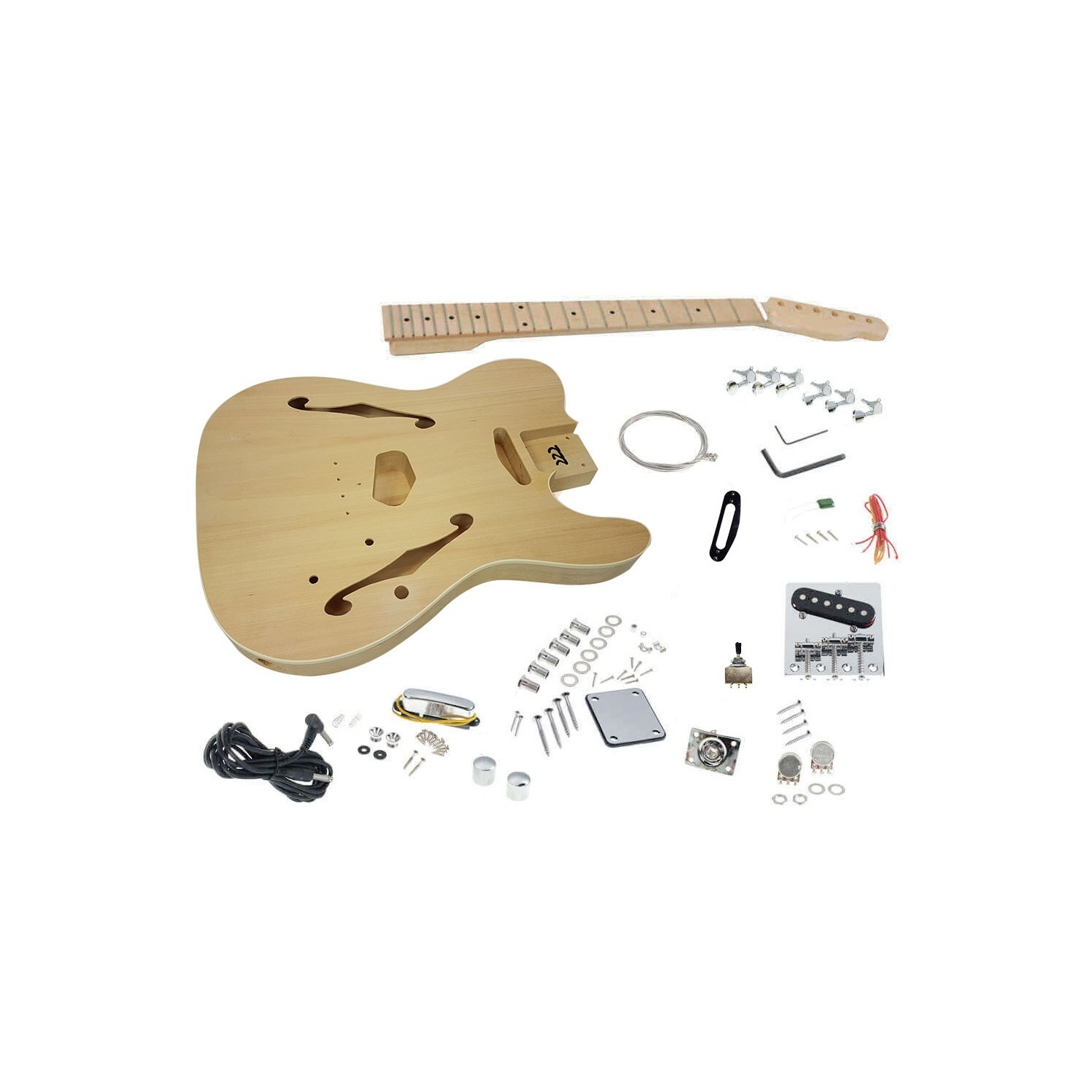 Solo TC Style DIY Guitar Kit, Semi Hollow, Maple Top, 2 F-Holes