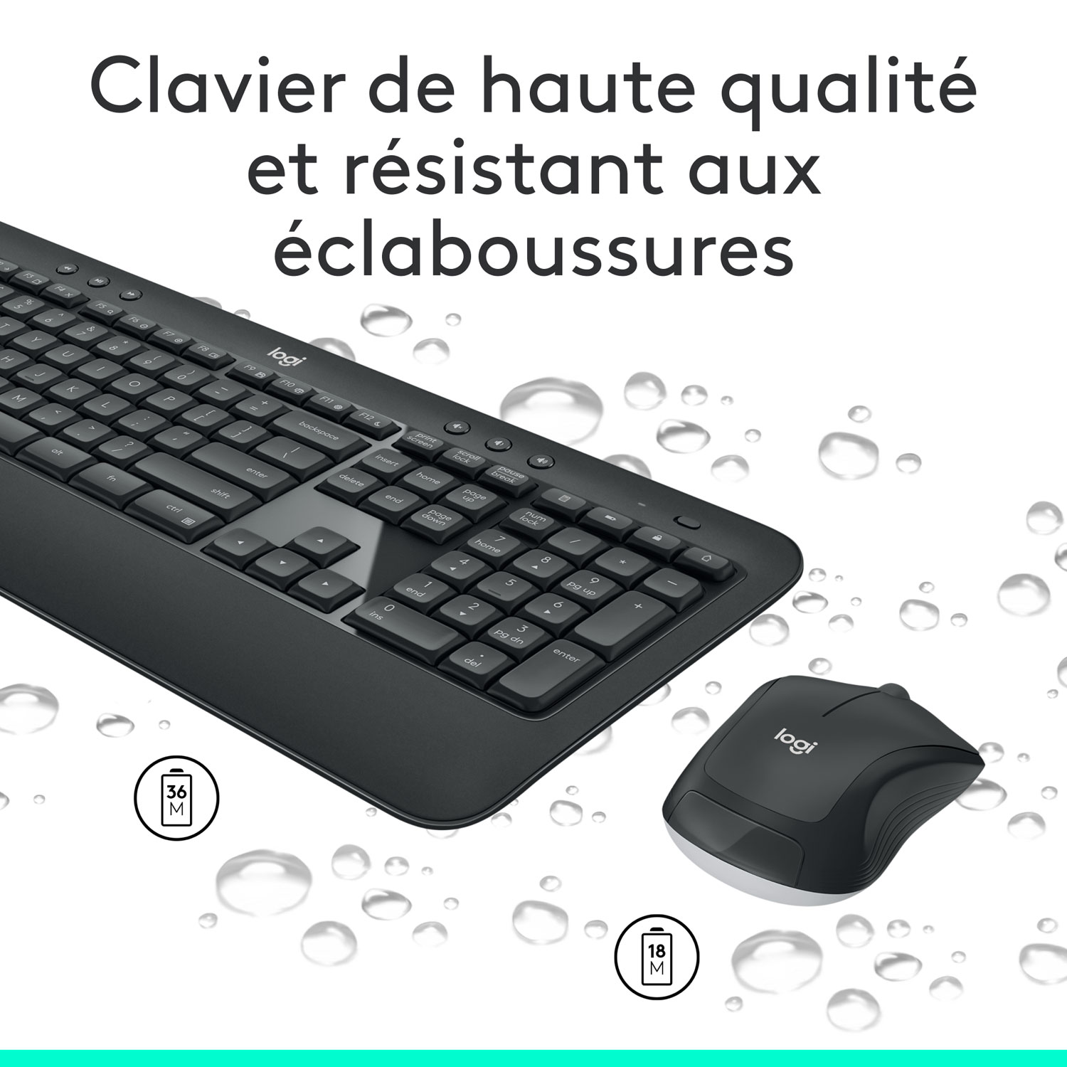Ensemble avec clavier et souris optique sans fil MK540 de Logitech - Français