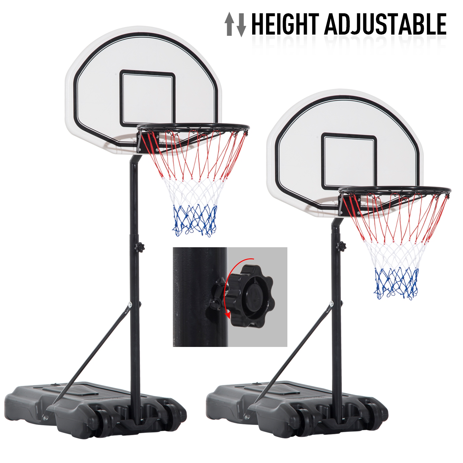 HOMCOM 51"-64" Height Adjustable Basketball System Poolside Hoop Stand Portable with Wheels