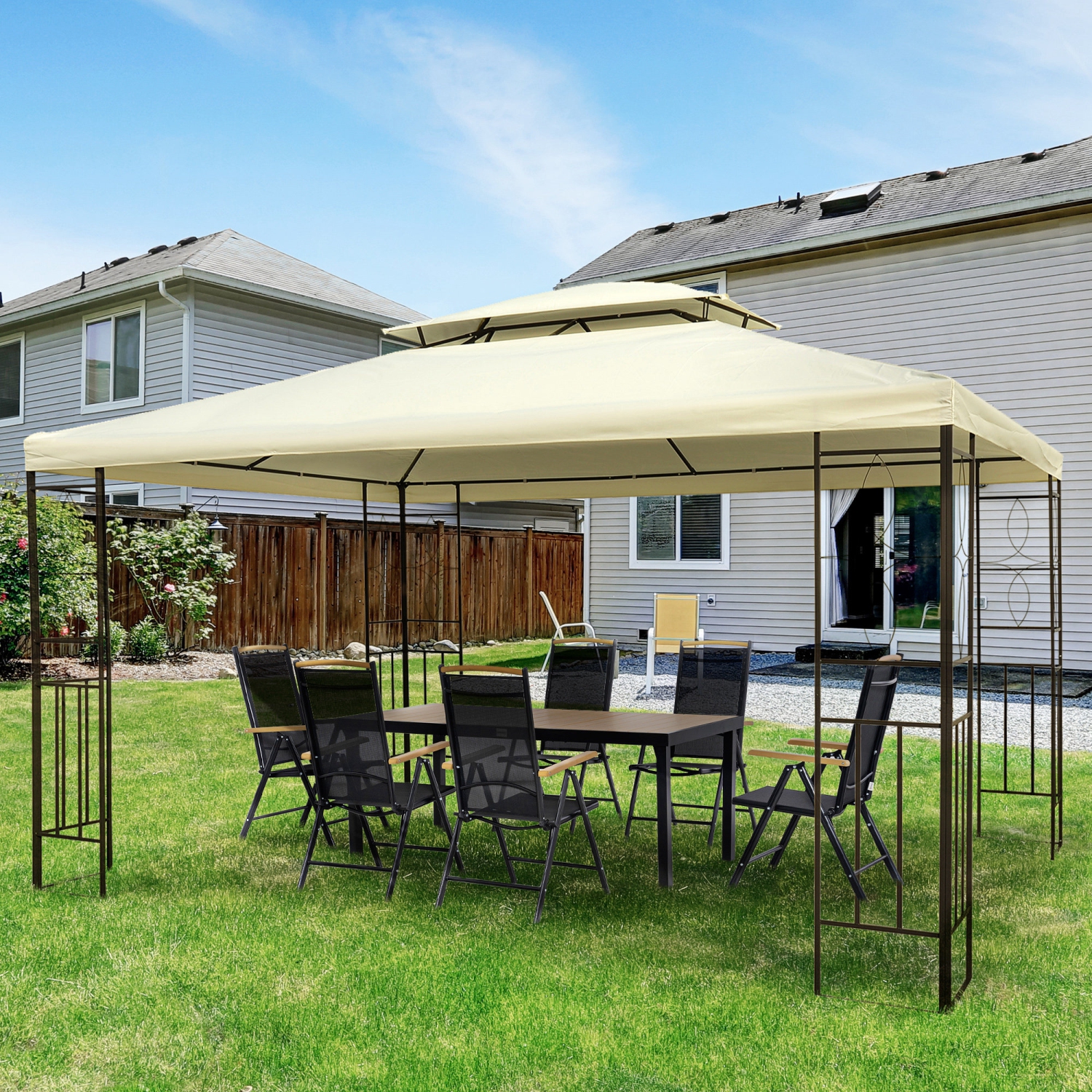 Outsunny 10x13ft Steel Gazebo Sun Shelter Patio Outdoor Party Event Canopy Vented Roof Cream White