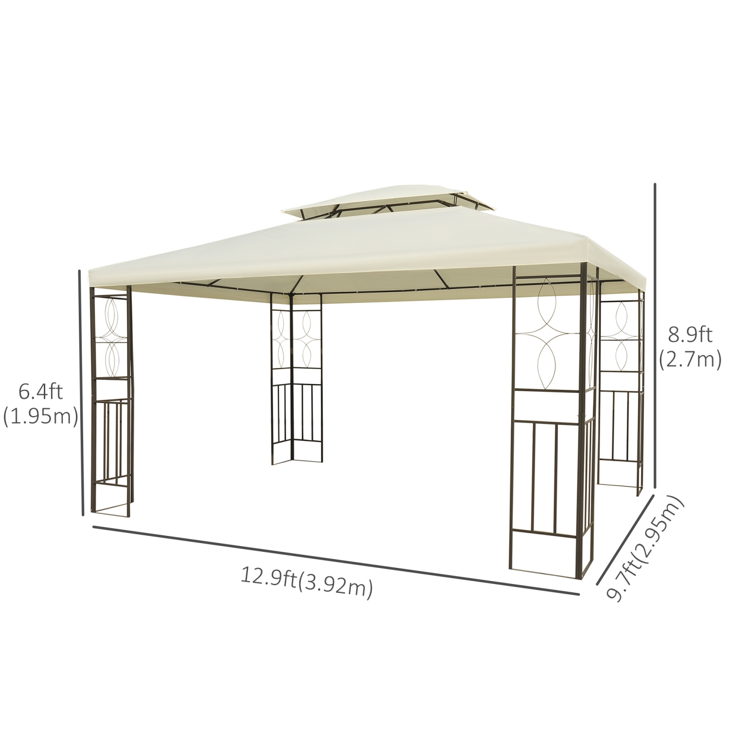 Outsunny 10x13ft Steel Gazebo Sun Shelter Patio Outdoor Party Event Canopy Vented Roof Cream White