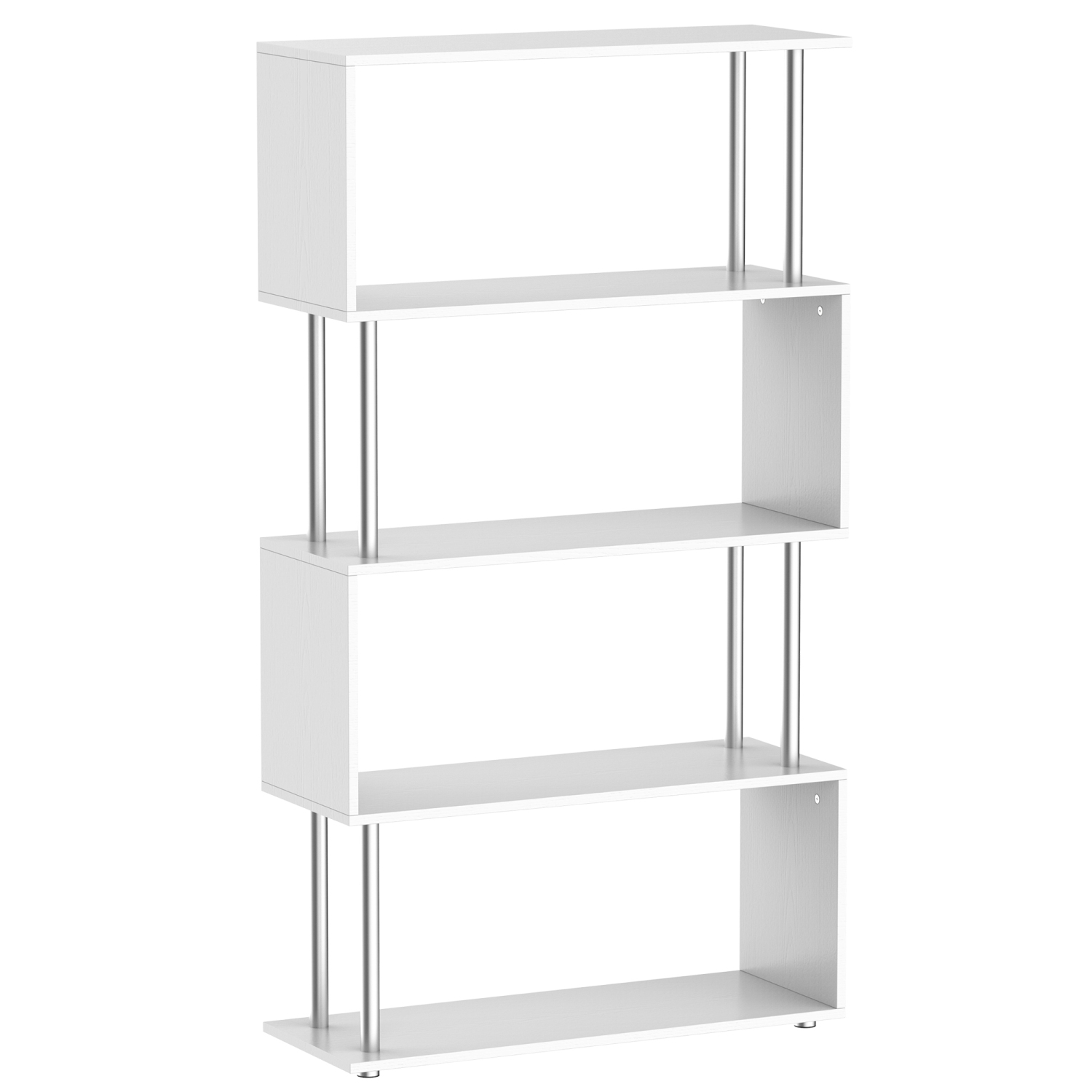 HOMCOM 5-Tiers Wooden Bookcase Z-Shape Storage Bookshelf Display with Metal Frame for Living Room, Bedroom, Office, White