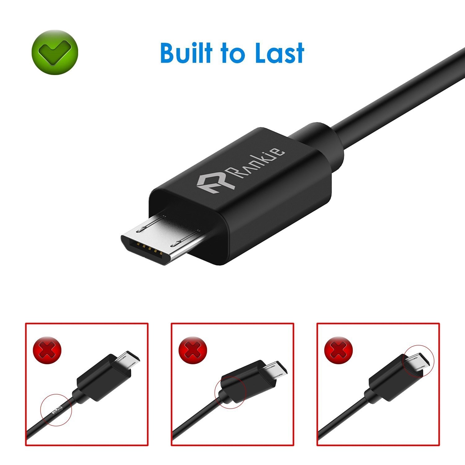 Micro USB Cable, Rankie 3-Pack Premium Micro USB Cable High Speed USB 2.0 A Male to Micro B Sync