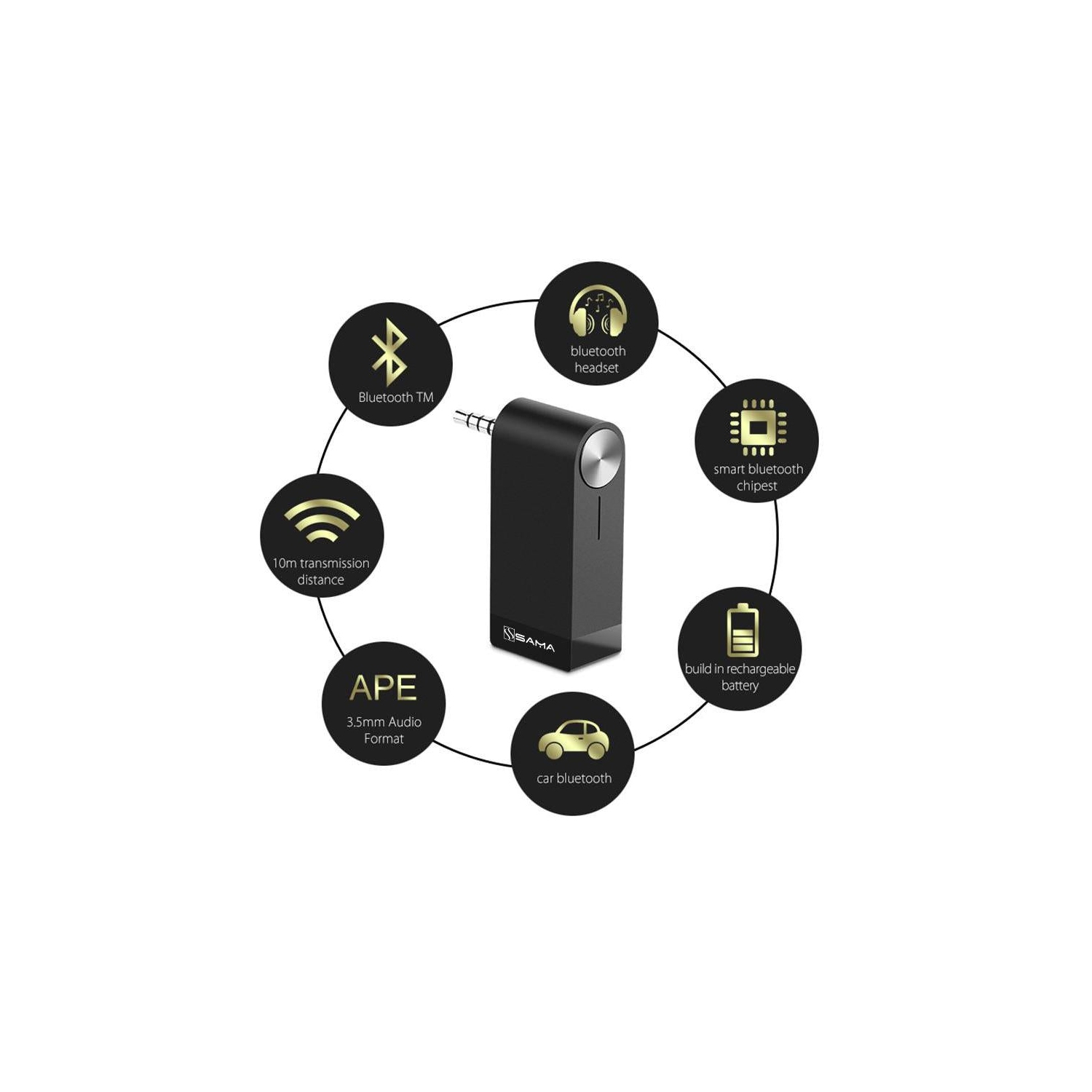 SAMA SA-50202 Wireless Bluetooth 4.1 Music Audio Receiver Adapter with Mic & battery