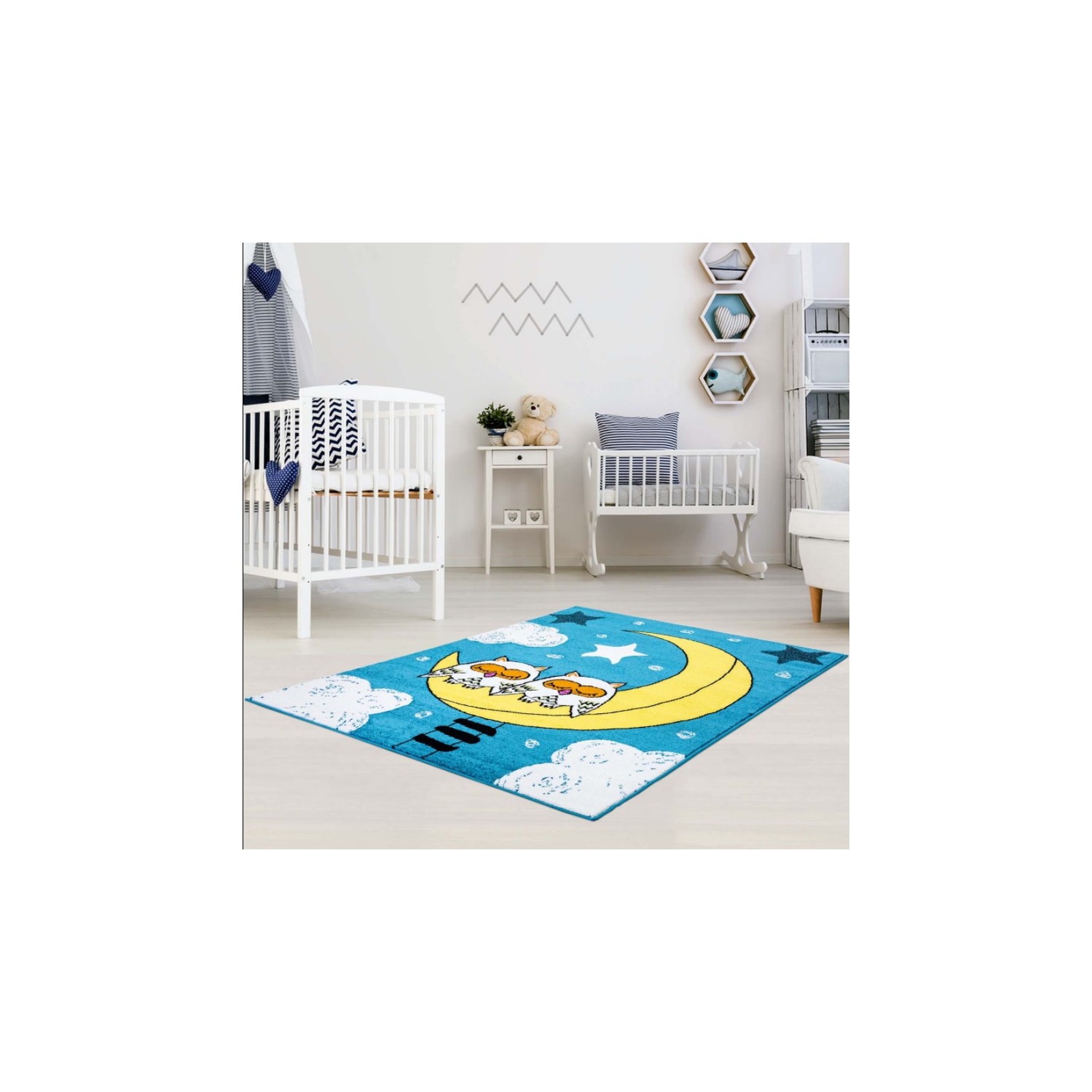 Adorable Kids Area Rug Carpet with Sky Theme and Owls, 6'2" x 9'2"