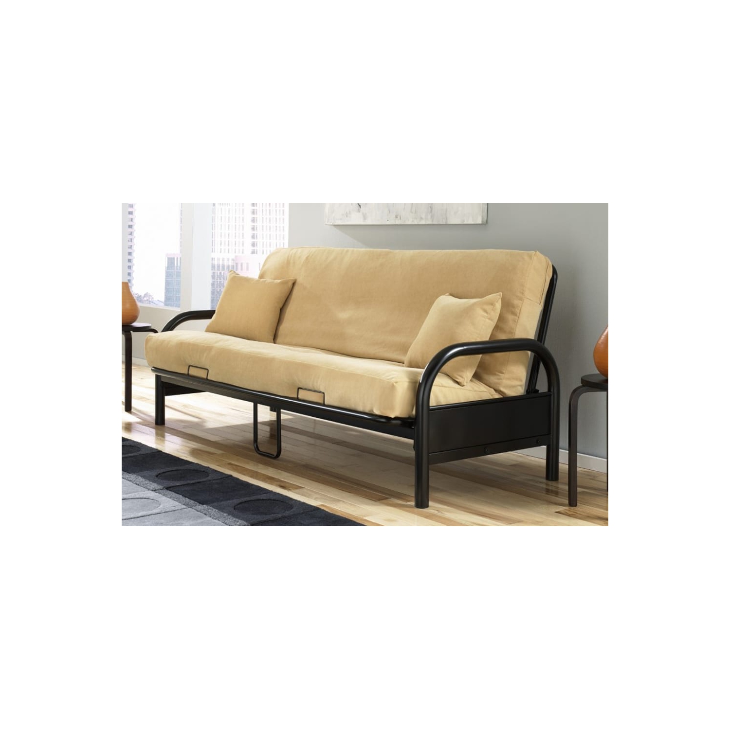 Black Finish Metal Classic Futon Frame with Centre Support and Easy Drop Down Mechanism