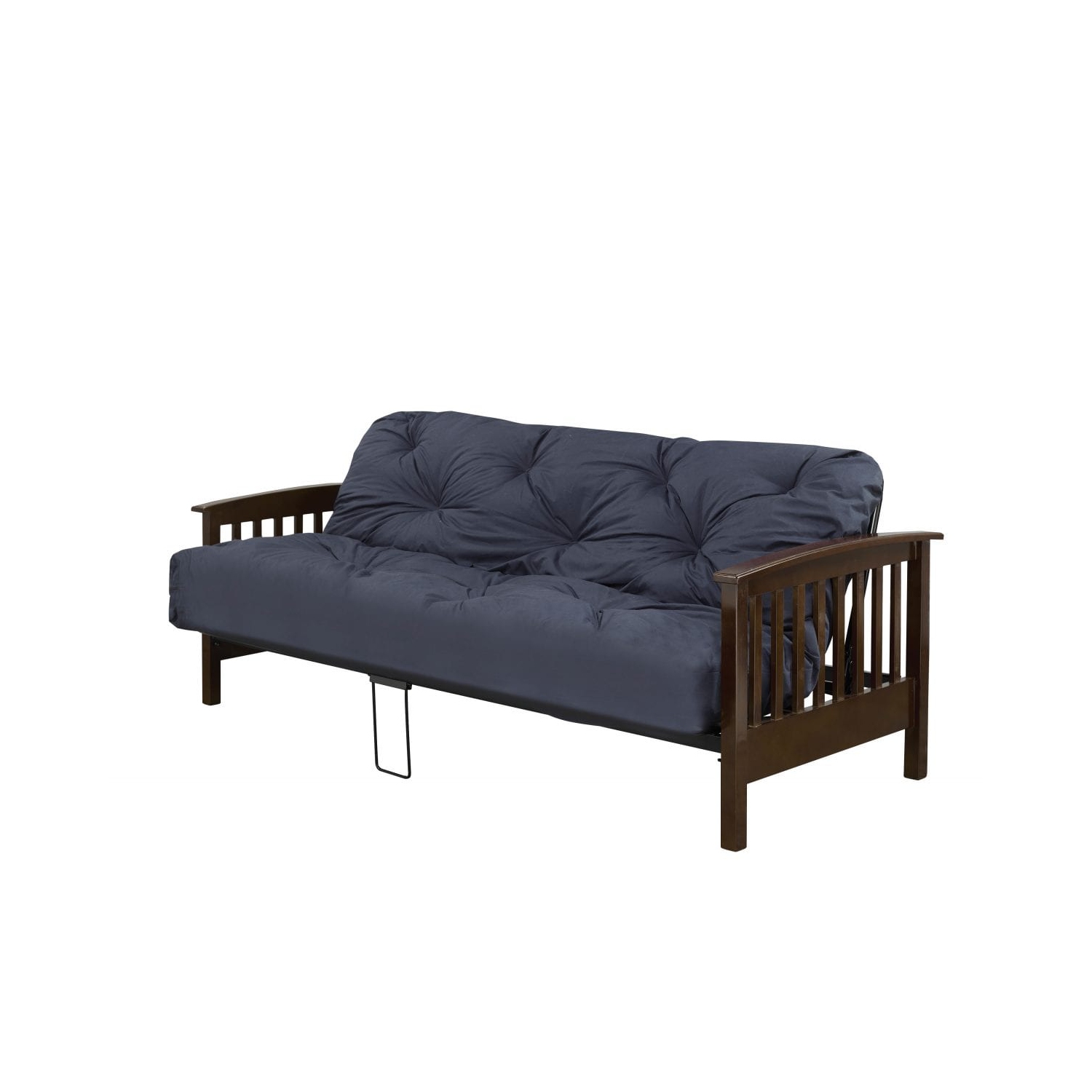 Cadre de futon classique au fini bois expresso avec support central et mécanisme de descente facile