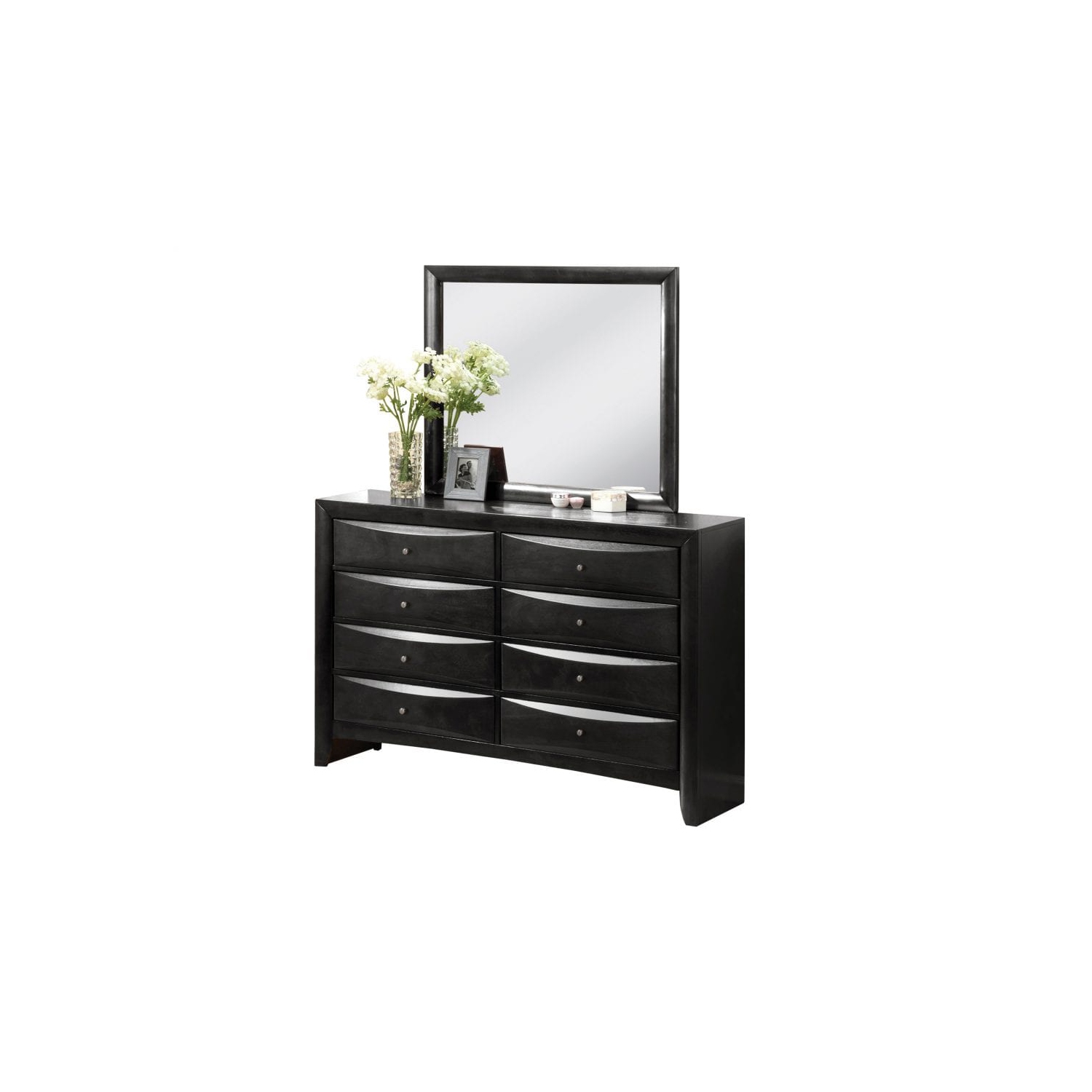 Felicia Black Wood Finish Traditional Bedroom Dresser and Mirror with 8 Drawers