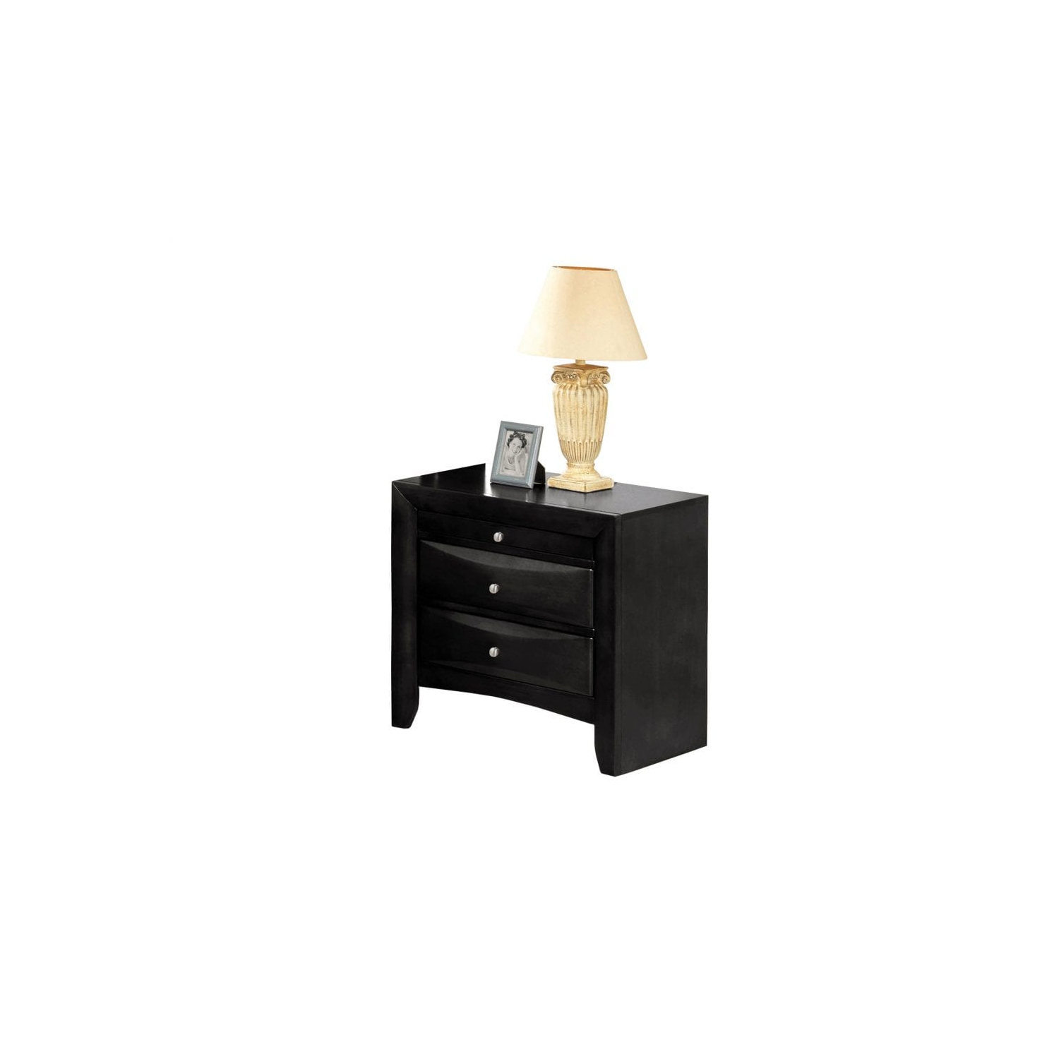 Felicia Black Wood Finish Traditional Bedroom Night Stand with 3 Drawers
