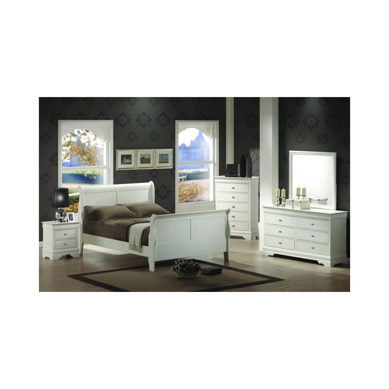 Louis Phillipe Semi Gloss White Finish Wood Traditional Bedroom Night Stand 2 Drawers